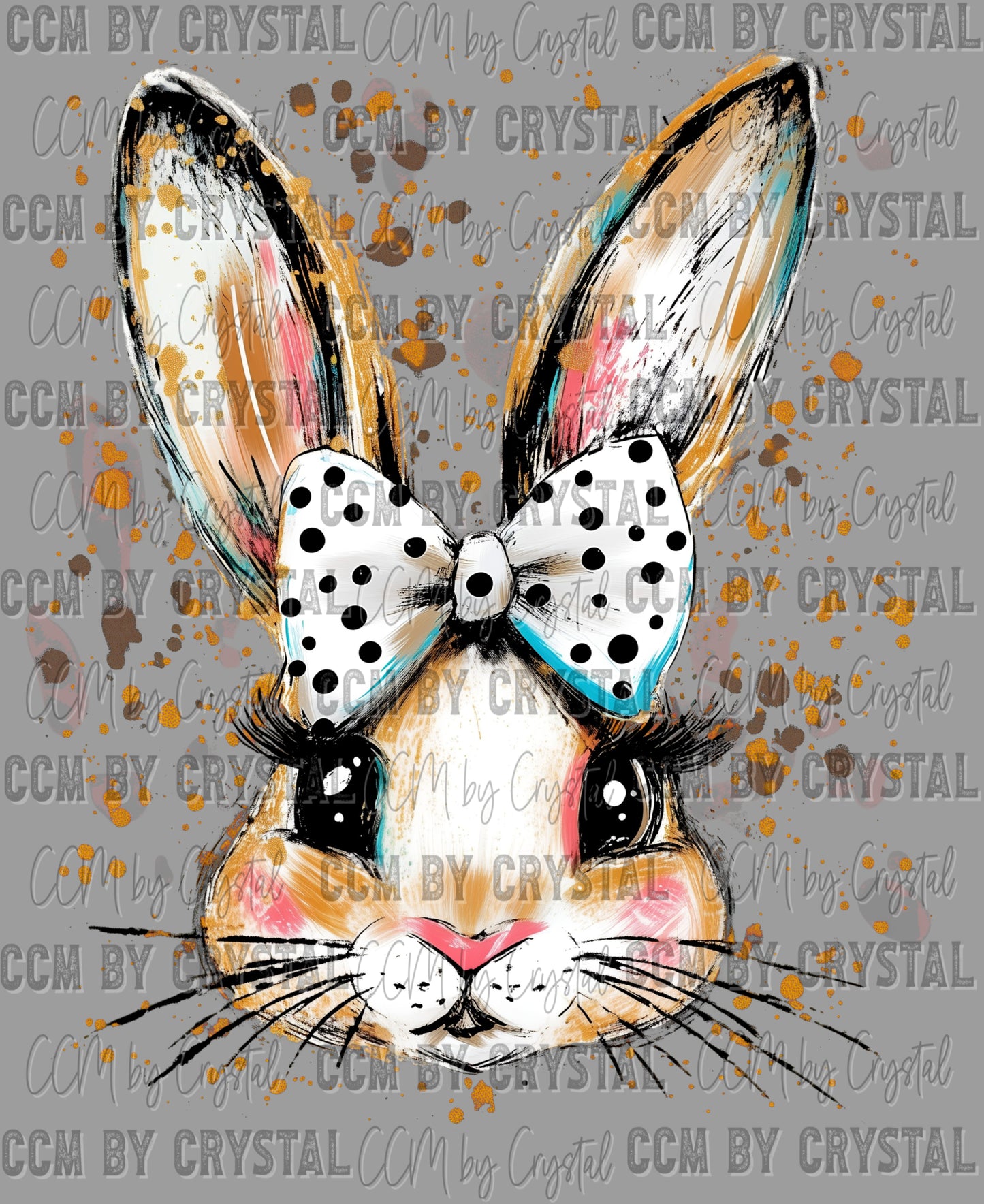 Easter Bunny With Bow Ready to Press Transfer DTF Transfer Sublimation Transfer