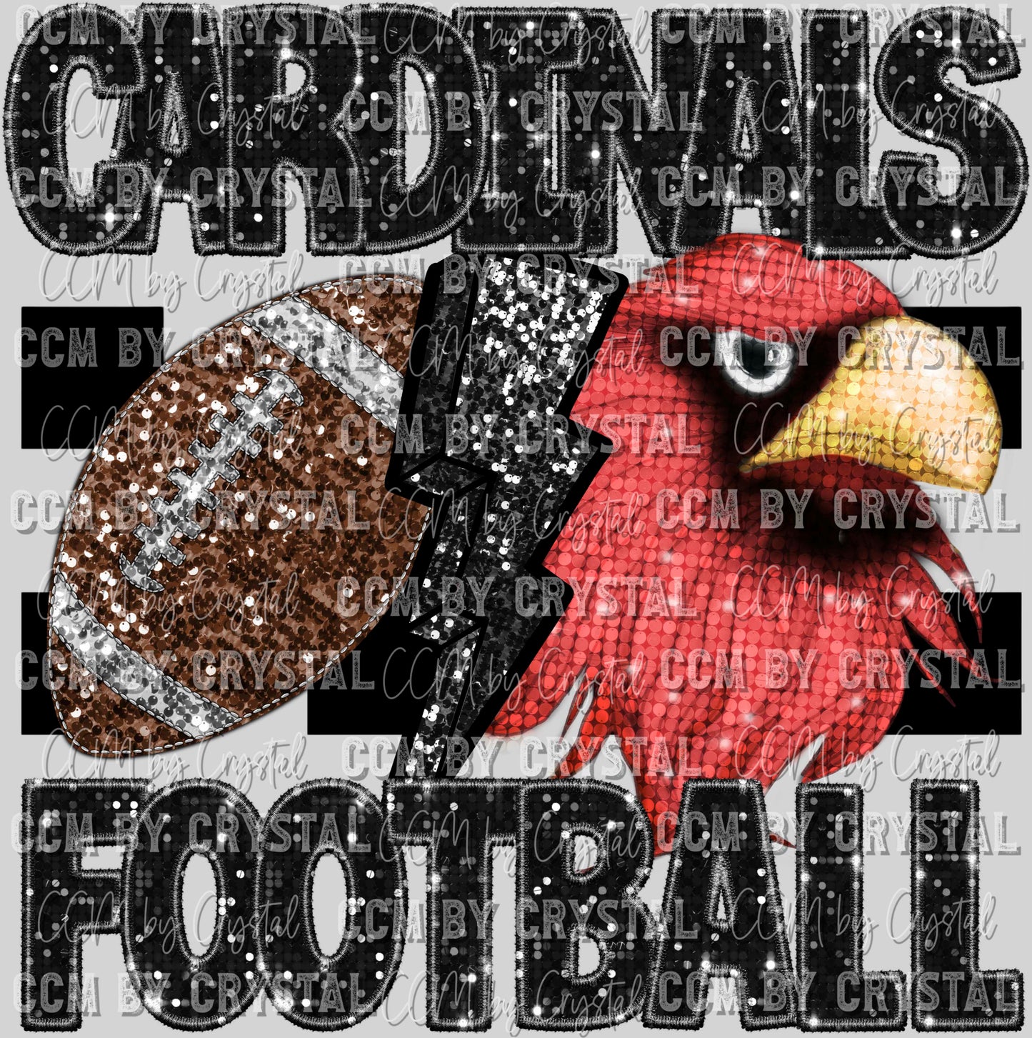 Cardinals Football Faux Sequins Faux Embroidery Ready to Press Transfer