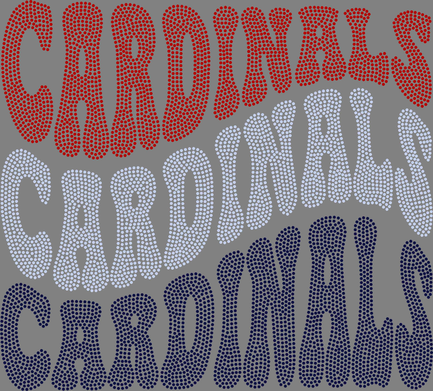 Cardinals Wavy Stacked 11" 3-Color Ready to Press Spangle Transfer Bling Transfer Sparkle Transfer