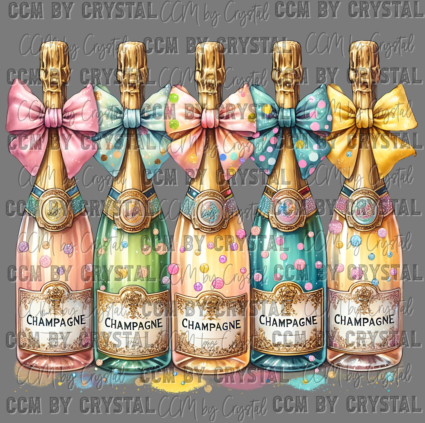 Champagne Bottles New Year Ready to Press Transfer DTF Transfer Sublimation Transfer