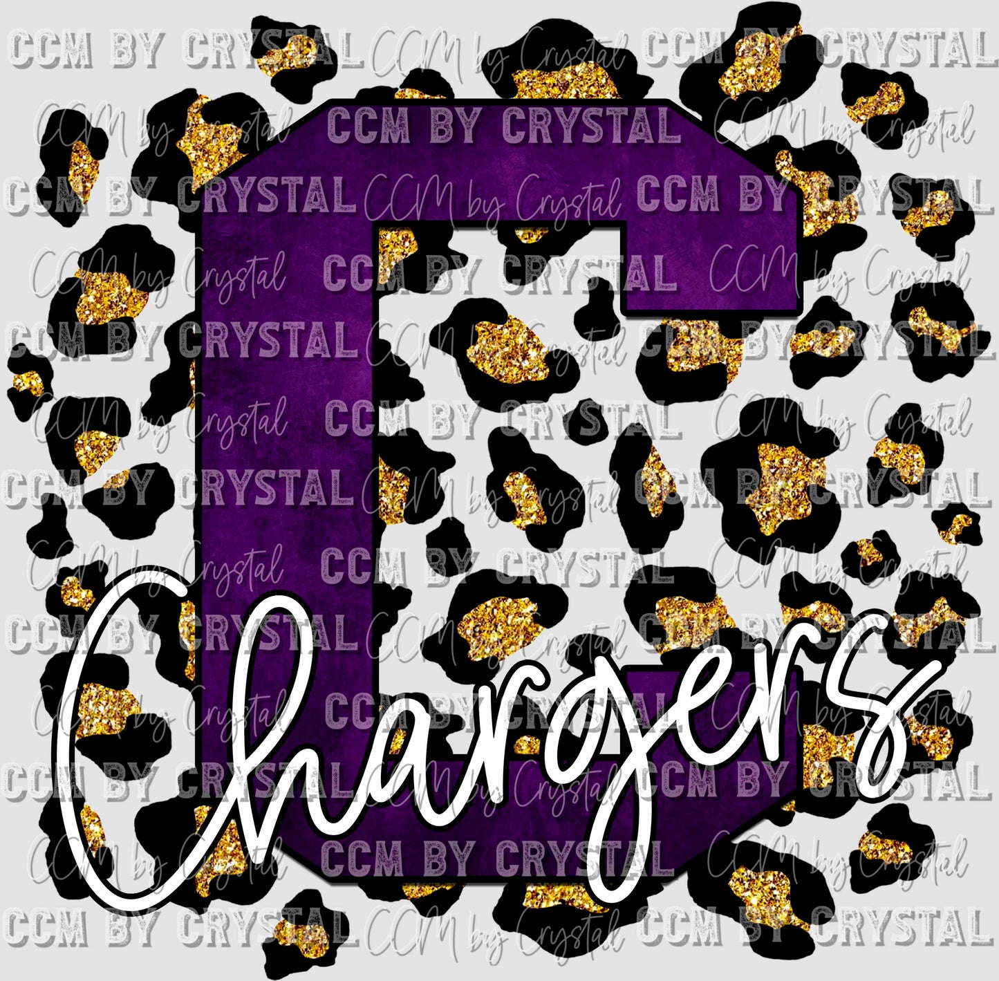 C Chargers Purple with Gold Leopard Background Mascot Ready to Press Transfer