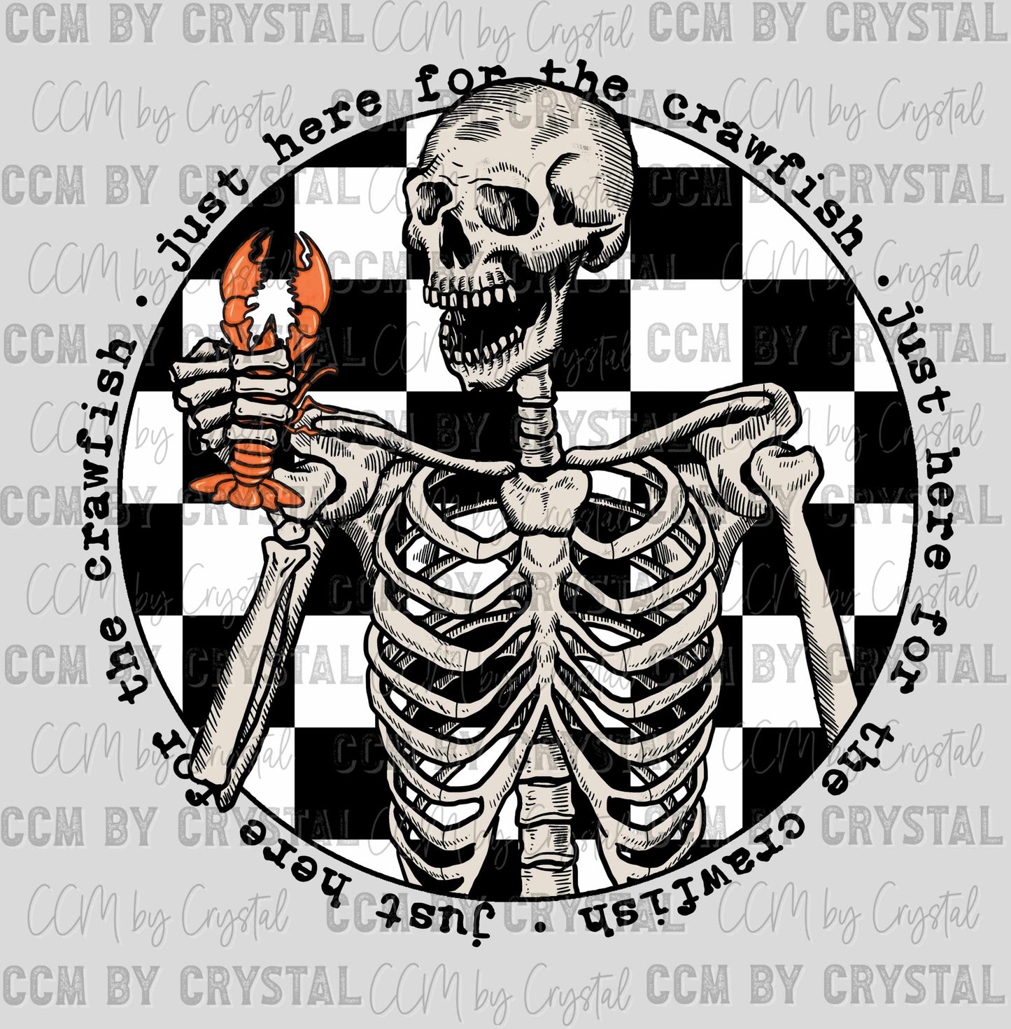 Just Here For The Crawfish Checkered Ready to Press Transfer