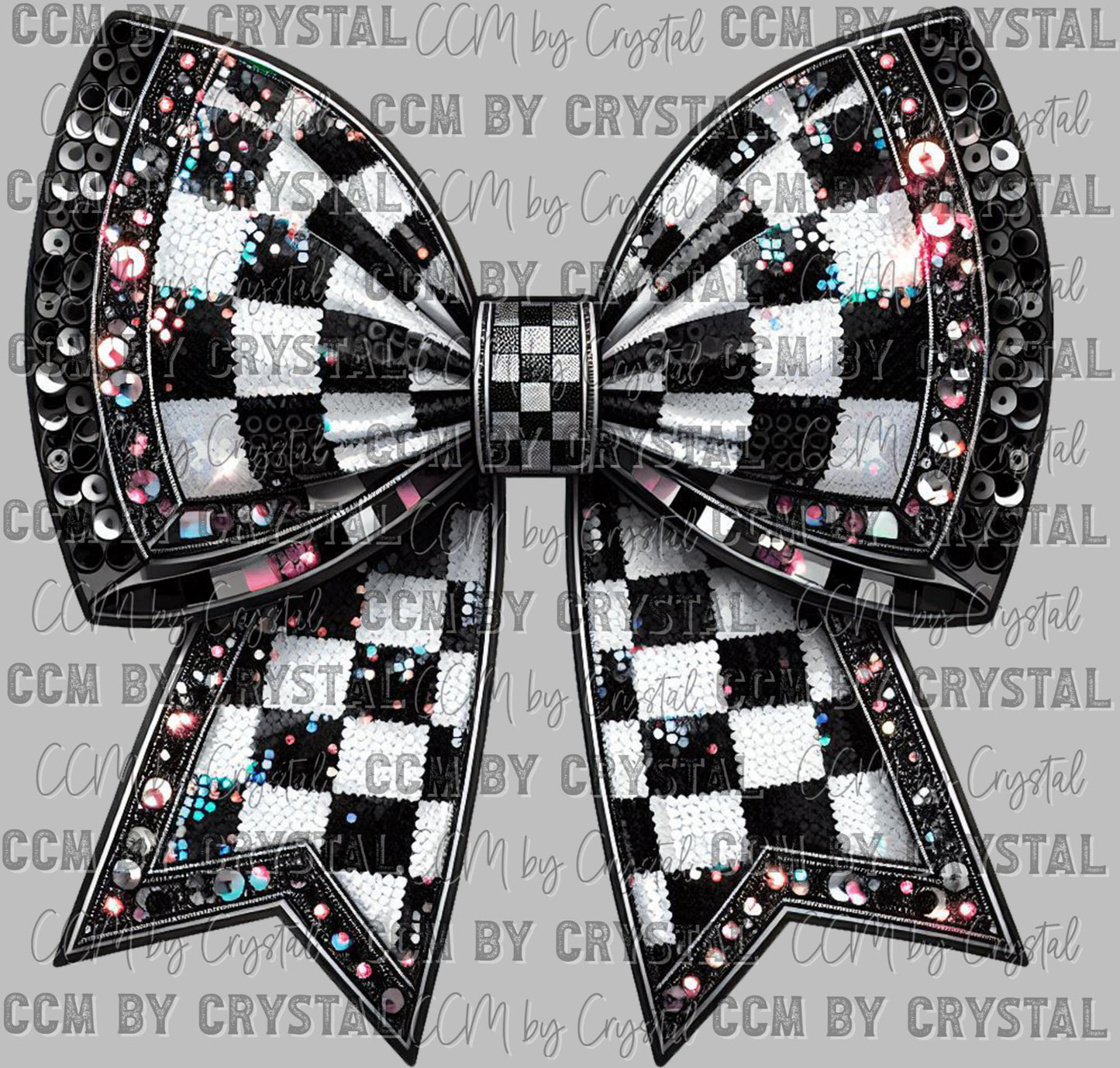Checkered Bow Faux Sequins Ready to Press Transfer DTF Transfer Sublimation Transfer