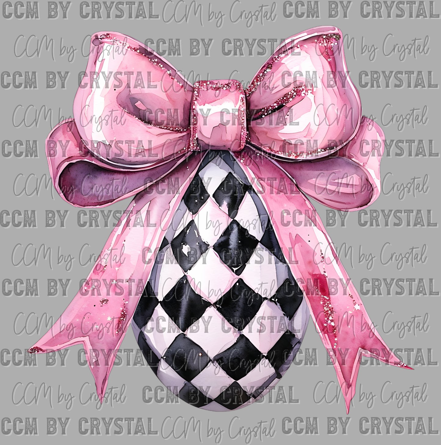 Checkered Pink Bow Easter Egg Faux Glitter Ready to Press DTF Transfers Sublimation Transfers
