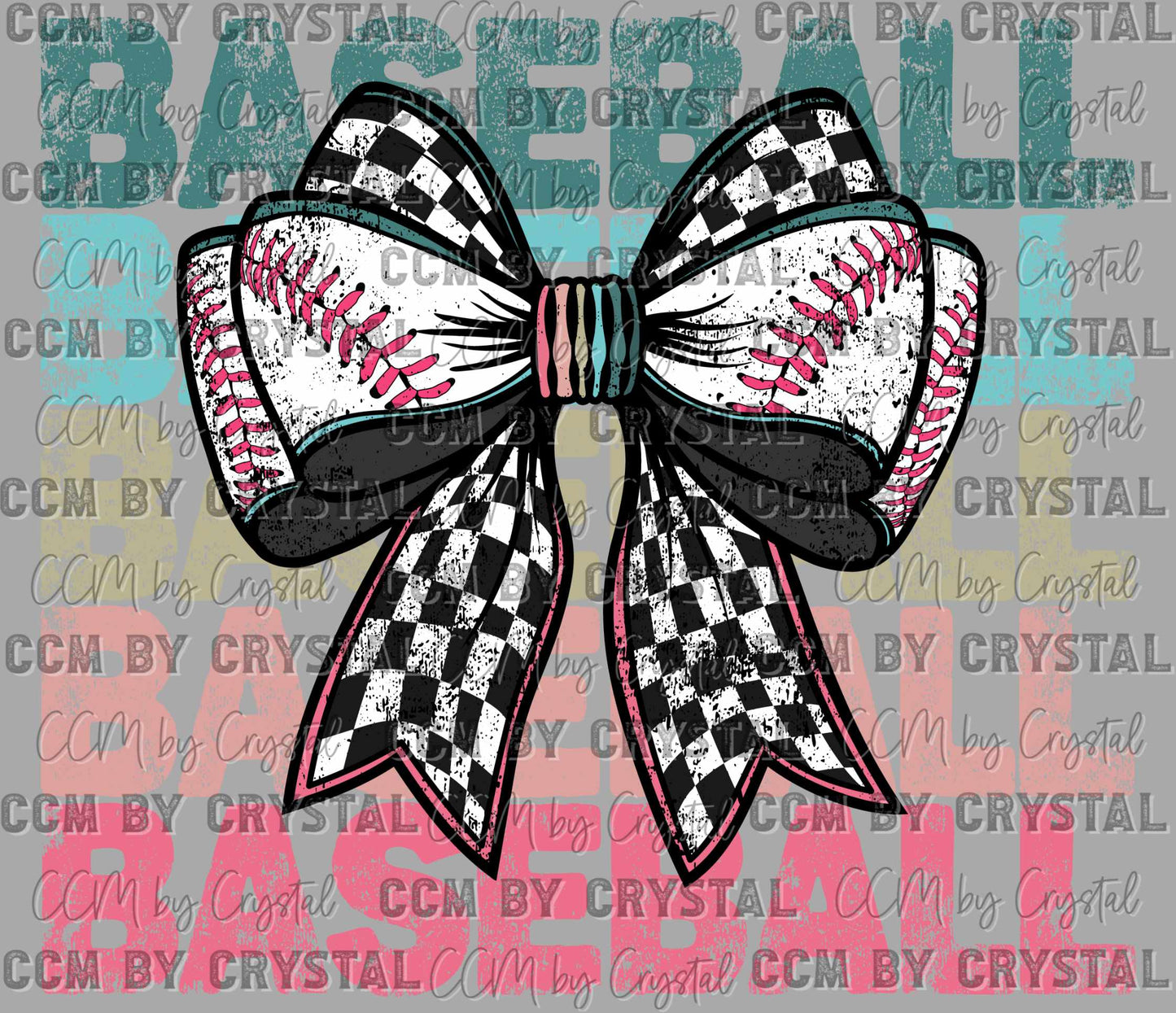 Baseball Checkered Bow Ready to Press Transfer DTF Transfer Sublimation Transfer