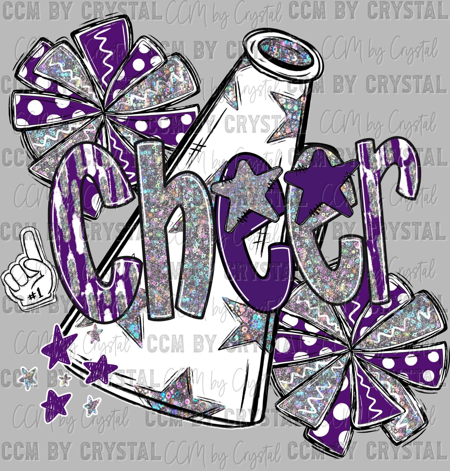 Cheer Purple Faux Fake Glitter Fake Holographic DTF Transfer Sublimation Transfer