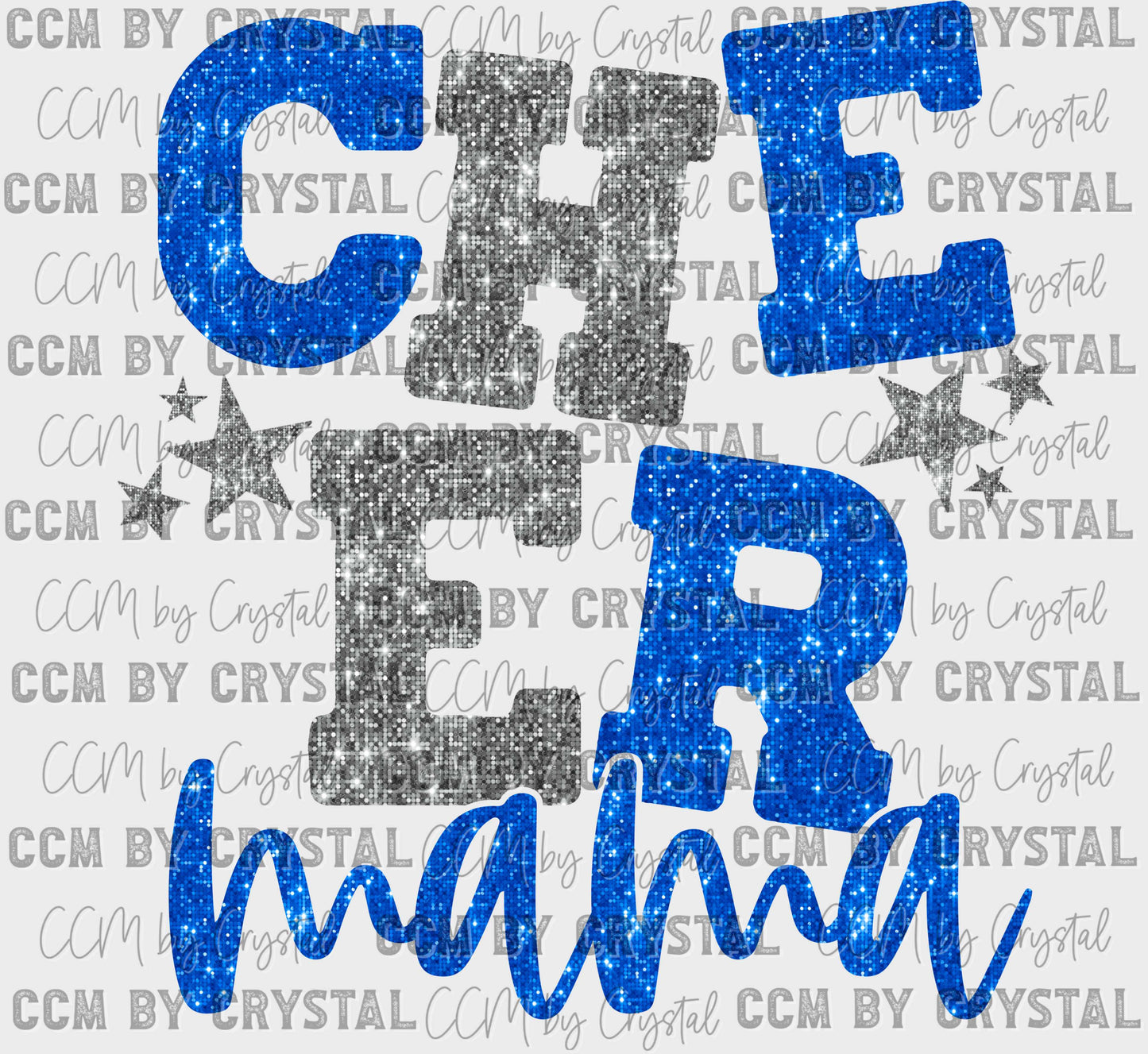 Cheer Mama Blue and Silver Faux Sequins Ready to Press Transfer
