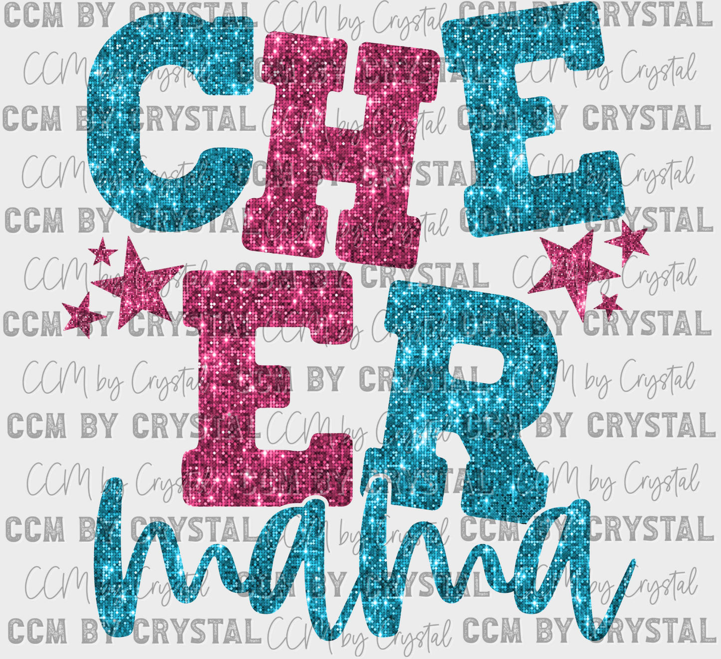 Cheer Mama Teal and Pink Faux Sequins Ready to Press Transfer