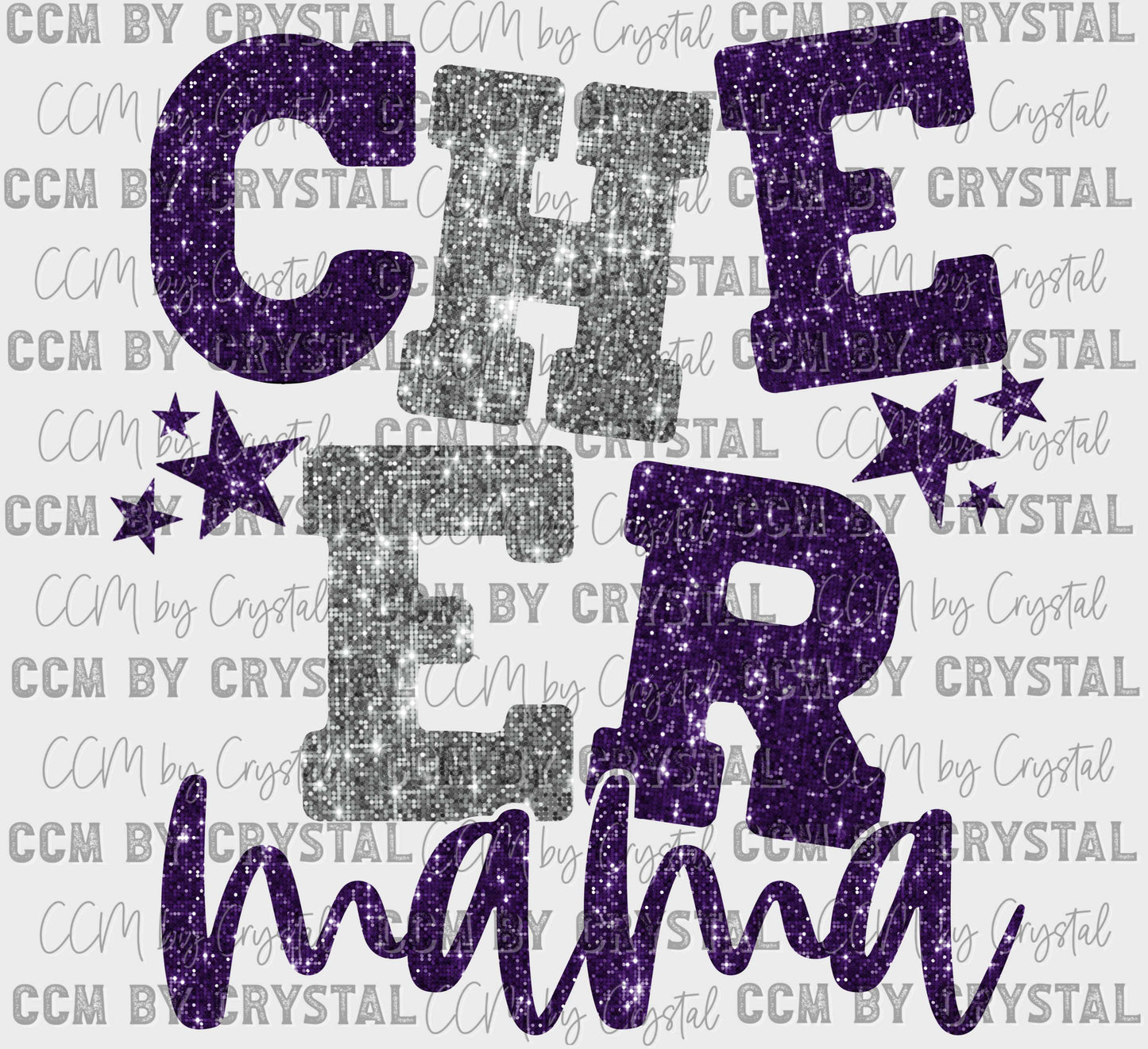 Cheer Mama Silver and Purple Faux Sequins Ready to Press Transfer
