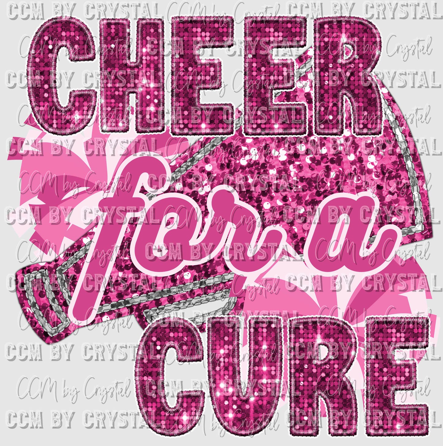 Cheer for a Cure Breast Cancer Awareness Faux Sequins Ready to Press Transfer