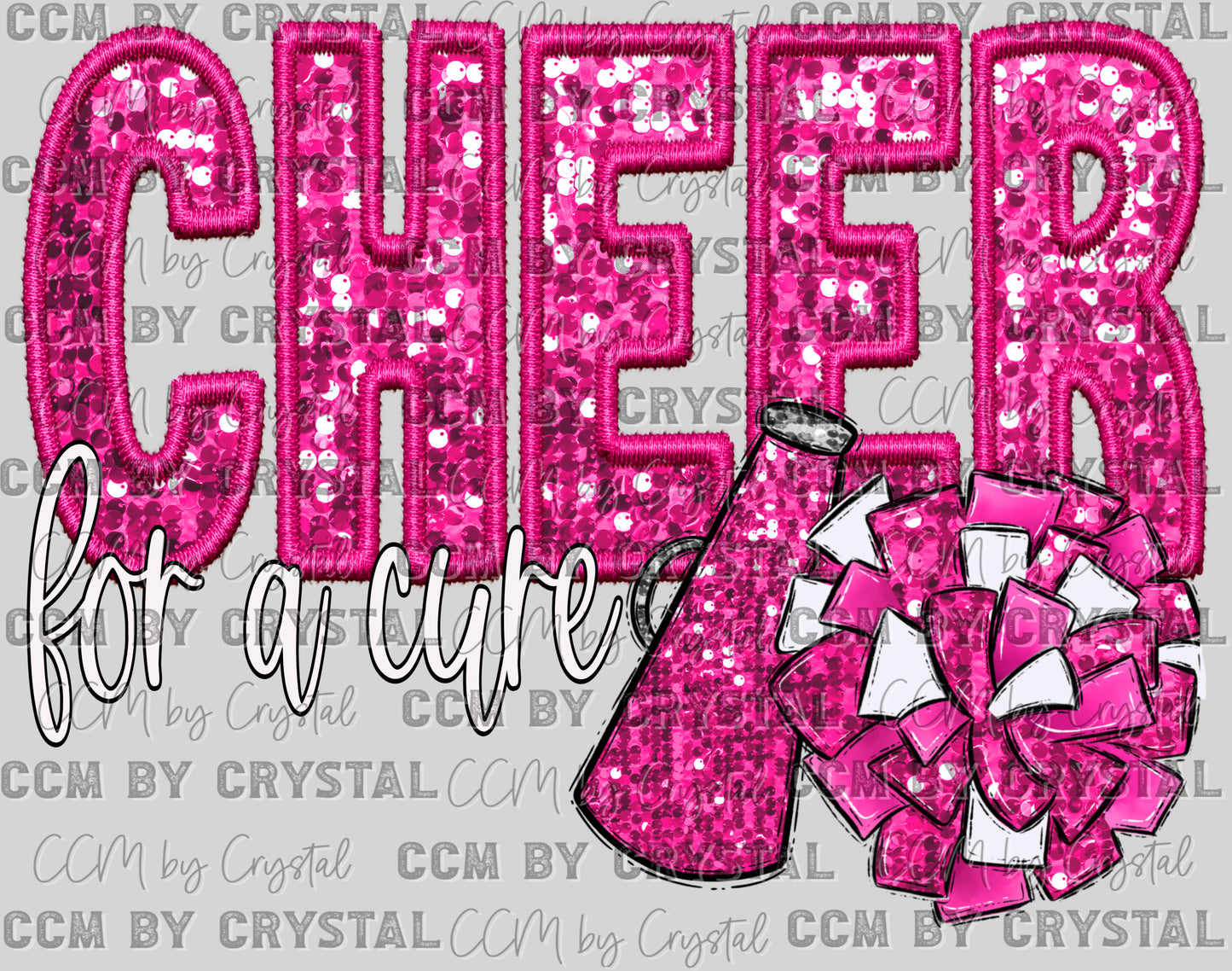 Cheer for a Cure Faux Embroidery Faux Sequins Pink out Ready to Press Transfer