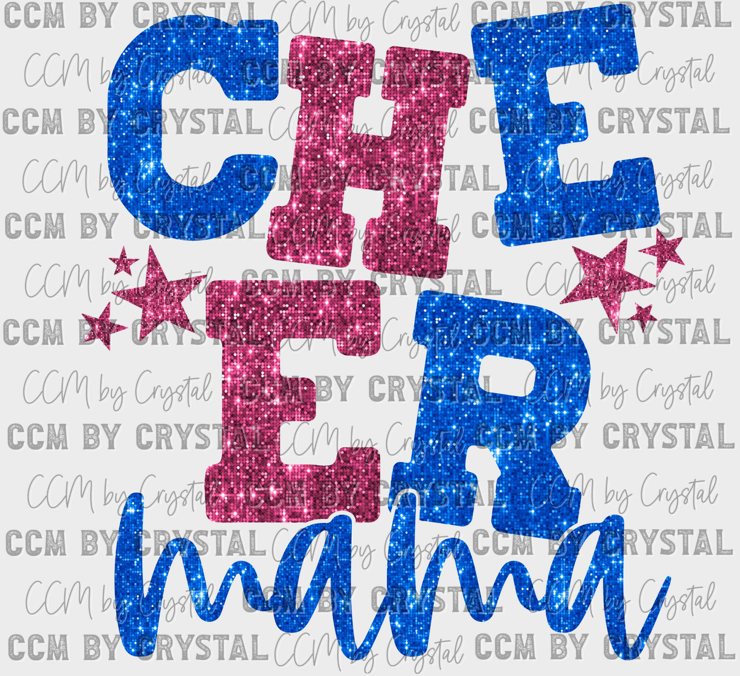 Cheer Mama Blue and Pink Faux Sequins Ready to Press Transfer