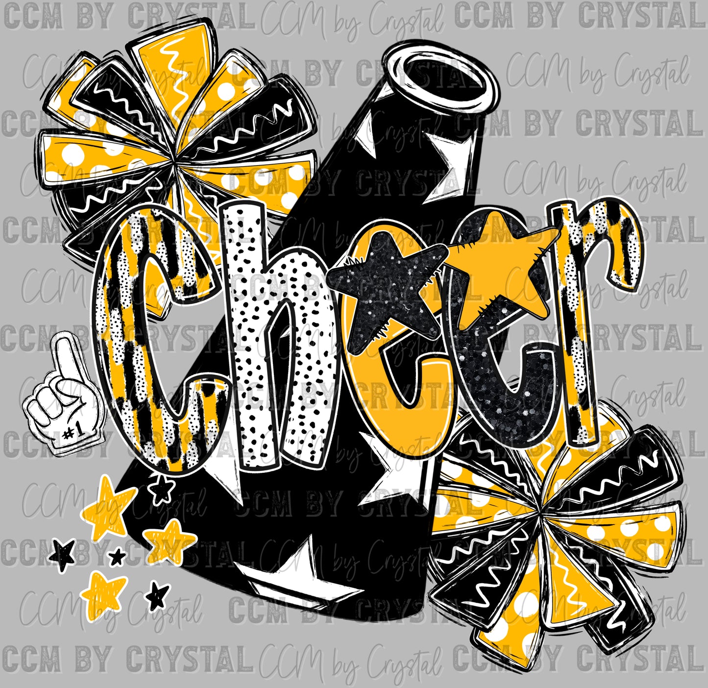 Cheer Yellow Black Faux Fake Glitter DTF Transfer Sublimation Transfer