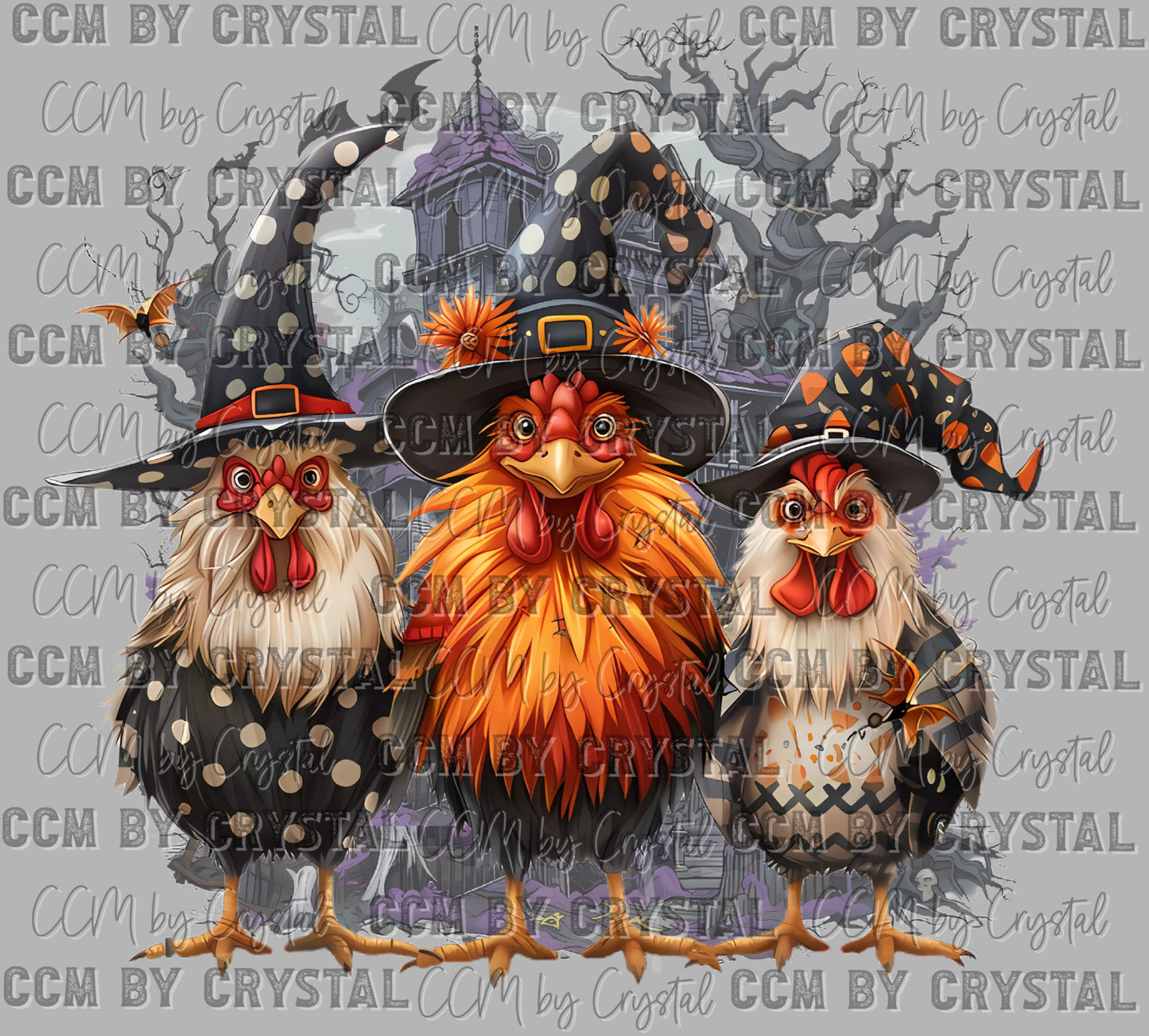 Halloween Haunted House Chickens Ready to Press Transfer DTF Transfer Sublimation Transfe
