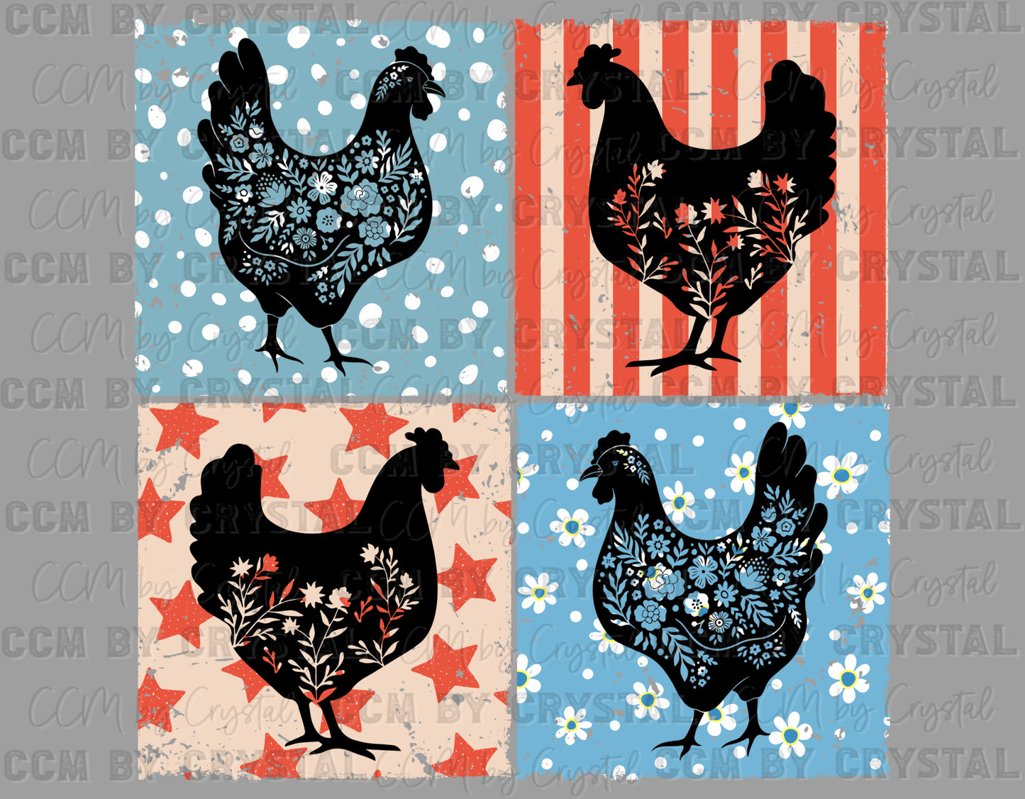 Chickens Fourth of July 4th Patriotic Ready to Press Transfer DTF Transfer