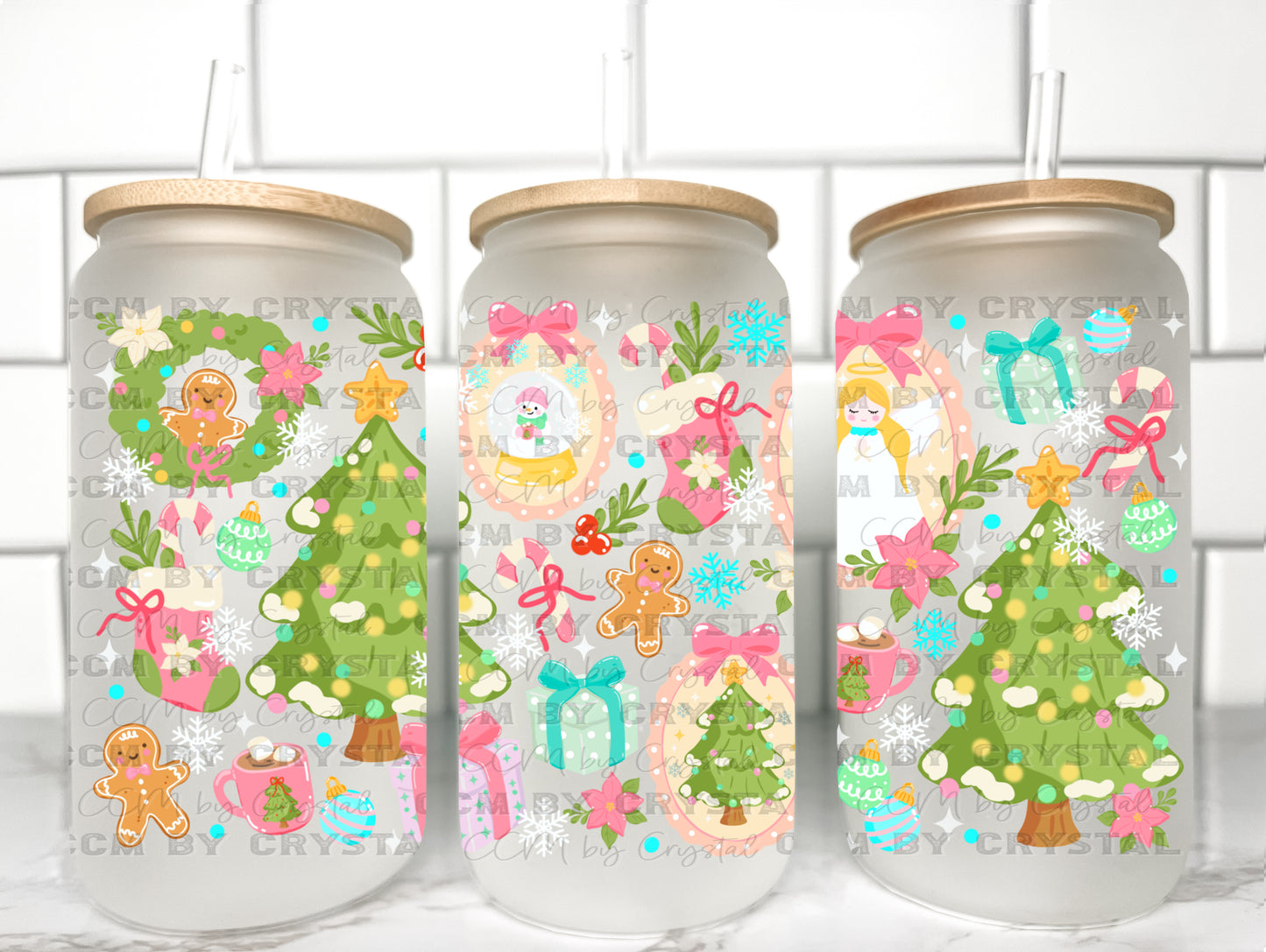 Christmas Girly UV Transfer 16oz Libby Glass Can Wrap Ready to Apply