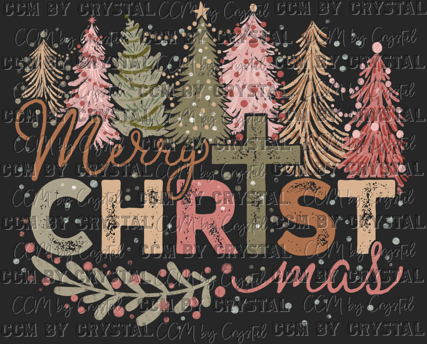 Merry Christmas Trees Cross Ready to Press Transfer DTF Transfer Sublimation Transfer