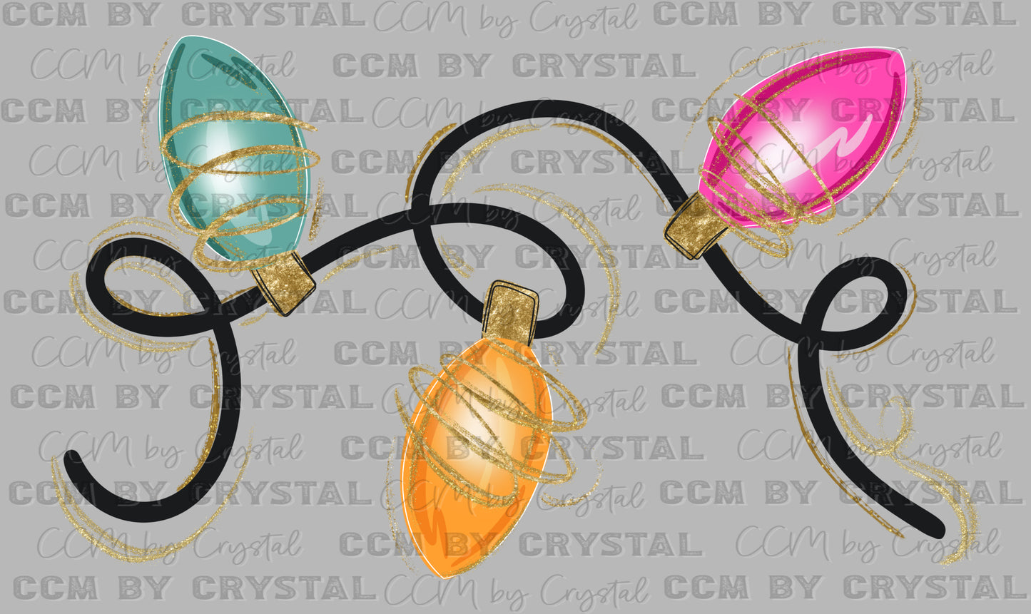 Christmas Lights Faux Glitter Ready to Press Transfer DTF Transfer Sublimation Transfer