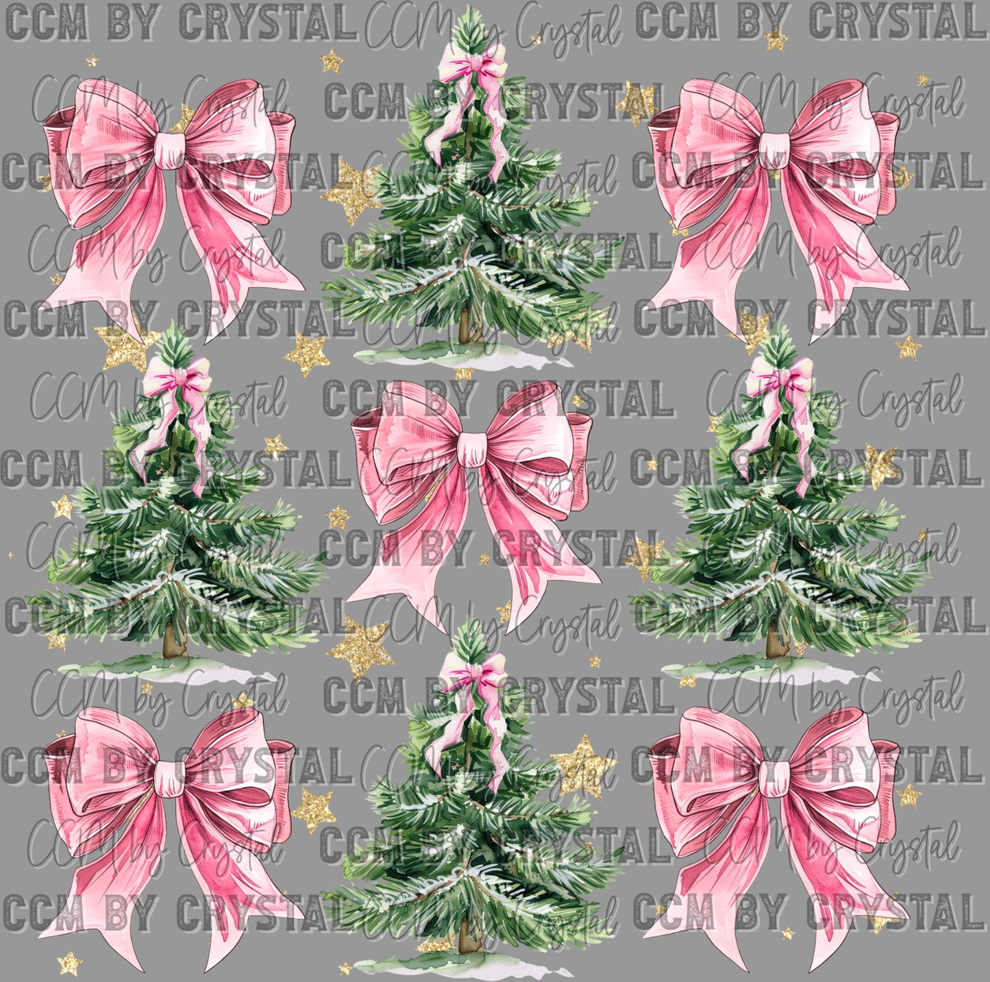 Christmas Trees and Pink Bows Ready to Press Transfer DTF Transfer Sublimation Transfer