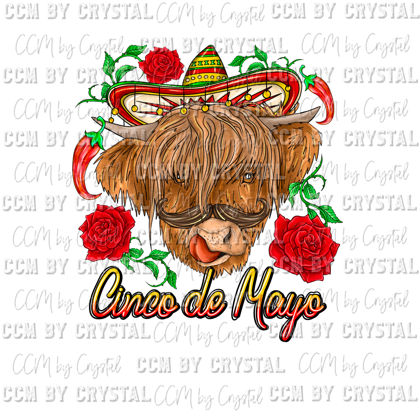 Cinco De Mayo Highland Cow Ready to Press Transfer