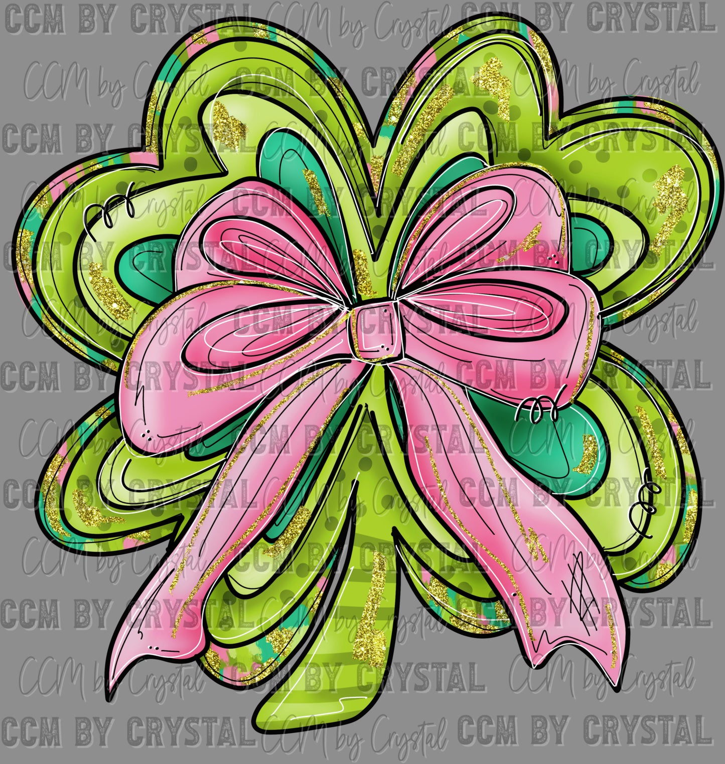 St Patrick's Day Clover With Bow Ready to Press Transfer DTF Transfer Sublimation Transfer