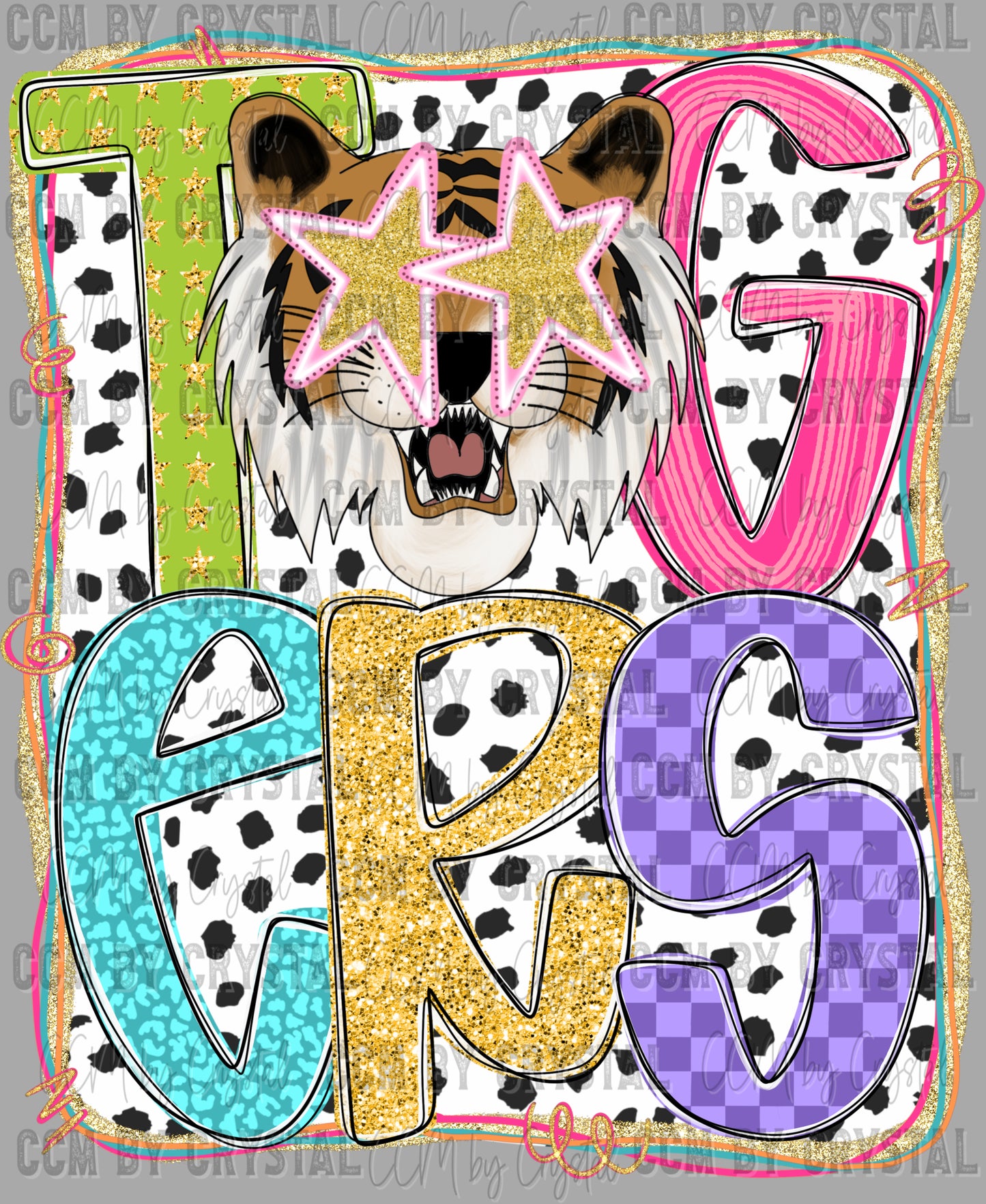 Colorful Tigers Mascot Sports Ready to Press Transfer DTF Transfer Sublimation Transfer