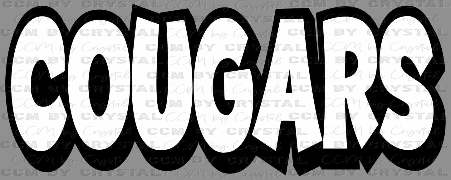 Cougars Black and White Mascot Sports Ready to Press Transfer DTF Transfer Sublimation Transfer