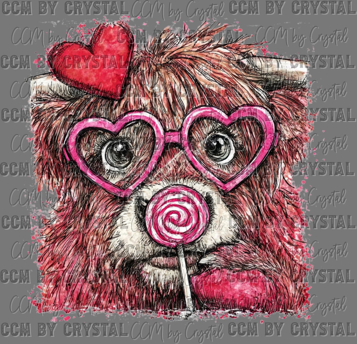Valentines Day Highland Cow Lollipop Ready to Press Instant Peel DTF Transfers Sublimation Transfers