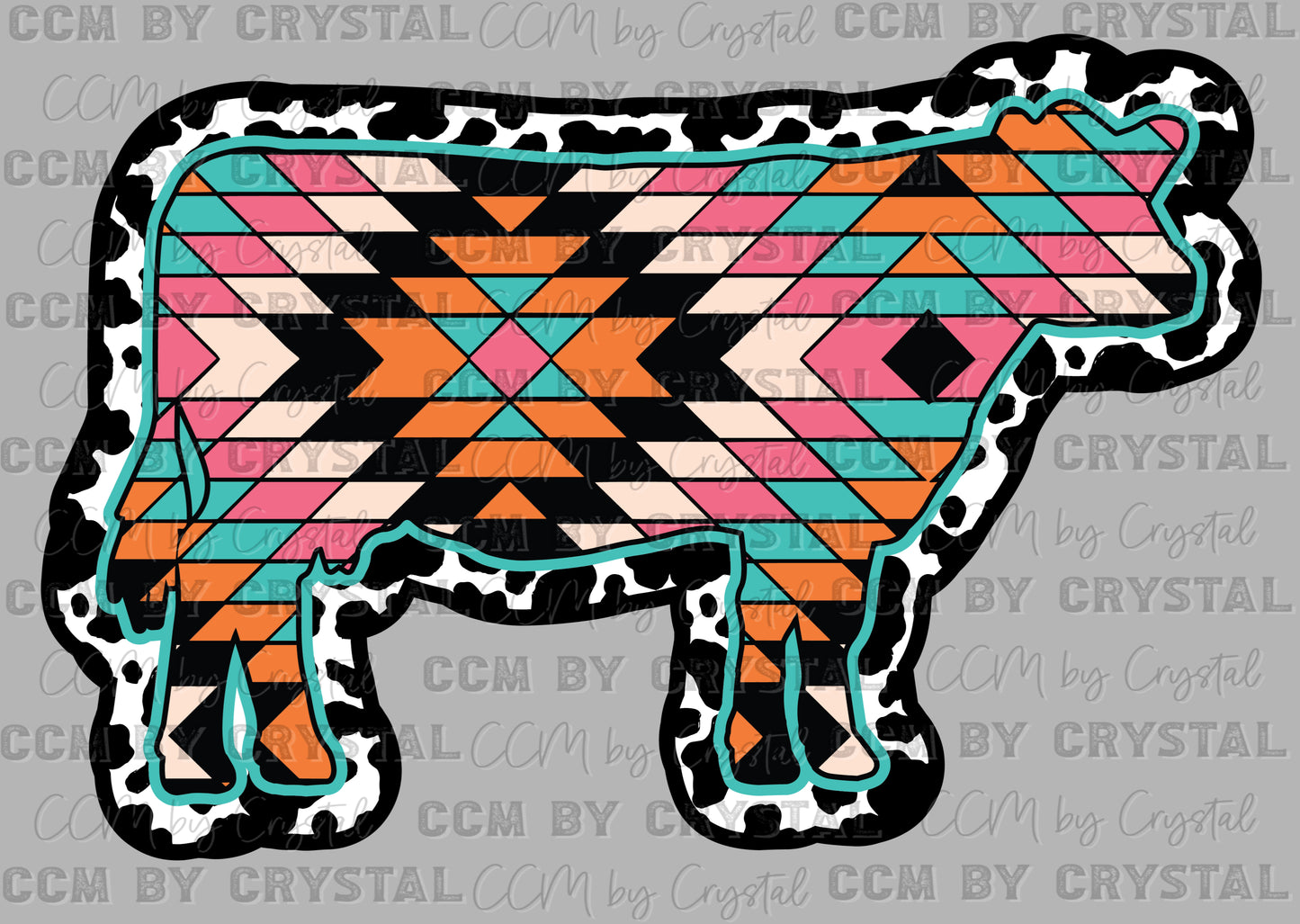 Aztec Cow Clean Western Ready to Press Transfer DTF Transfer Sublimation Transfer