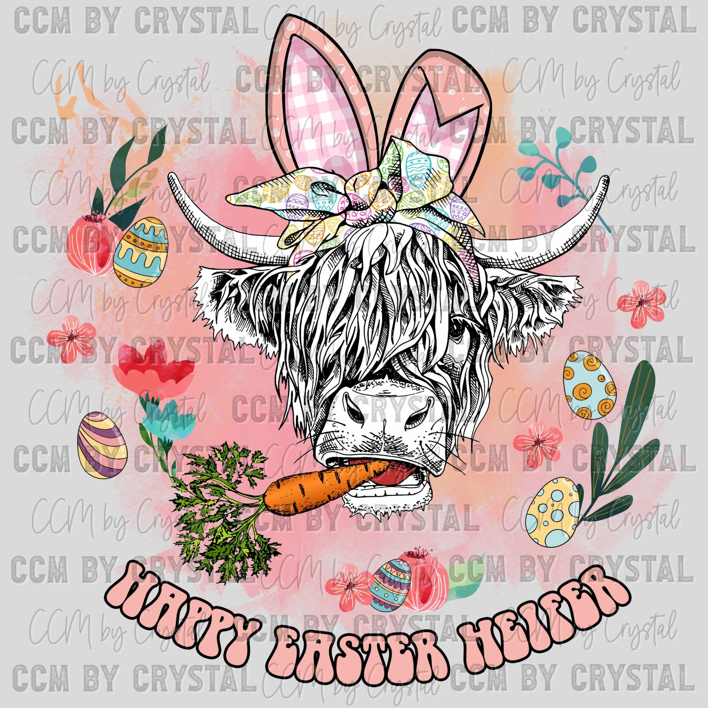Easter Highland Cow Ready to Press Transfer