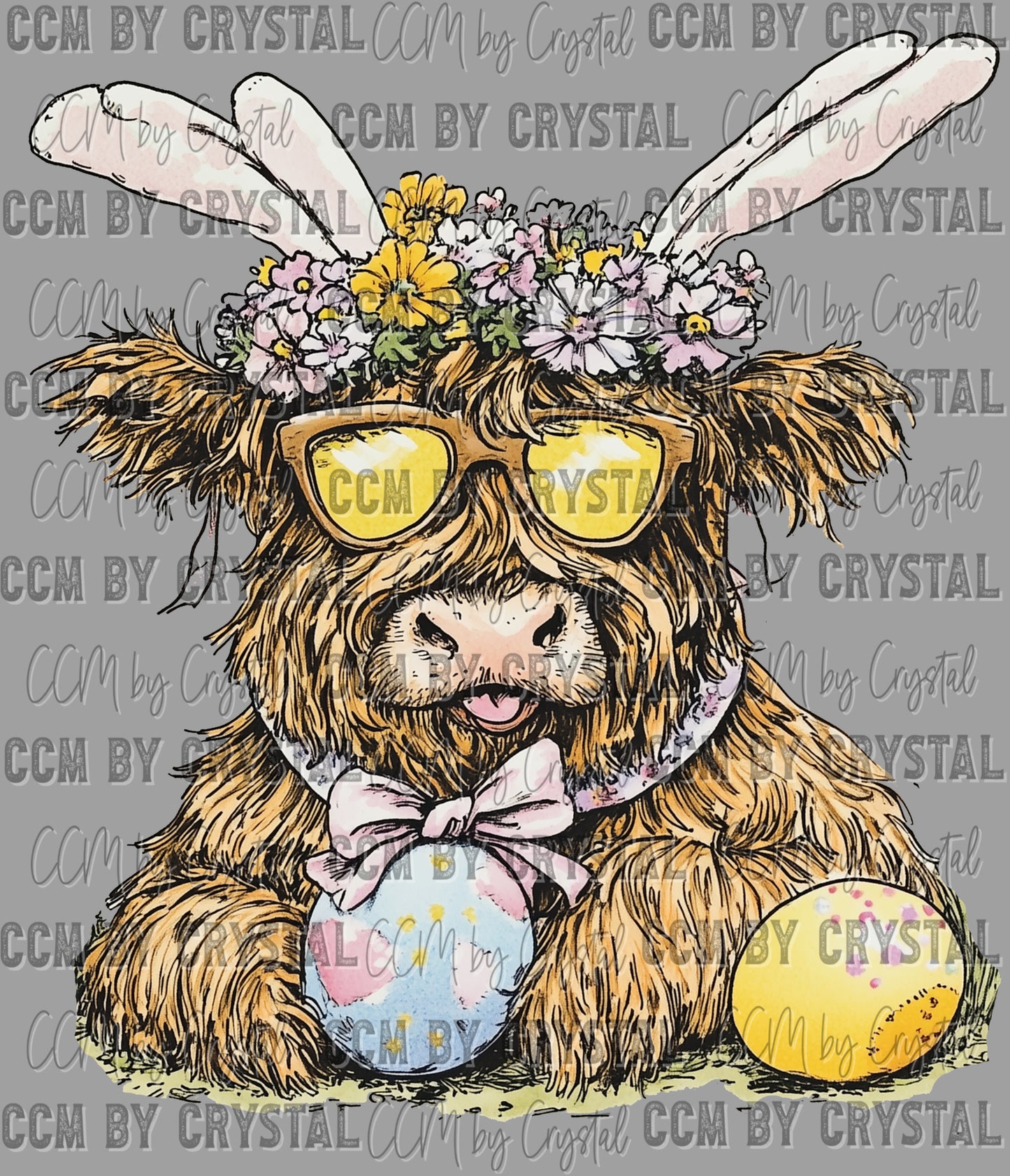 Highland Cow Easter Eggs Ready to Press Transfer DTF Transfer Sublimation Transfer
