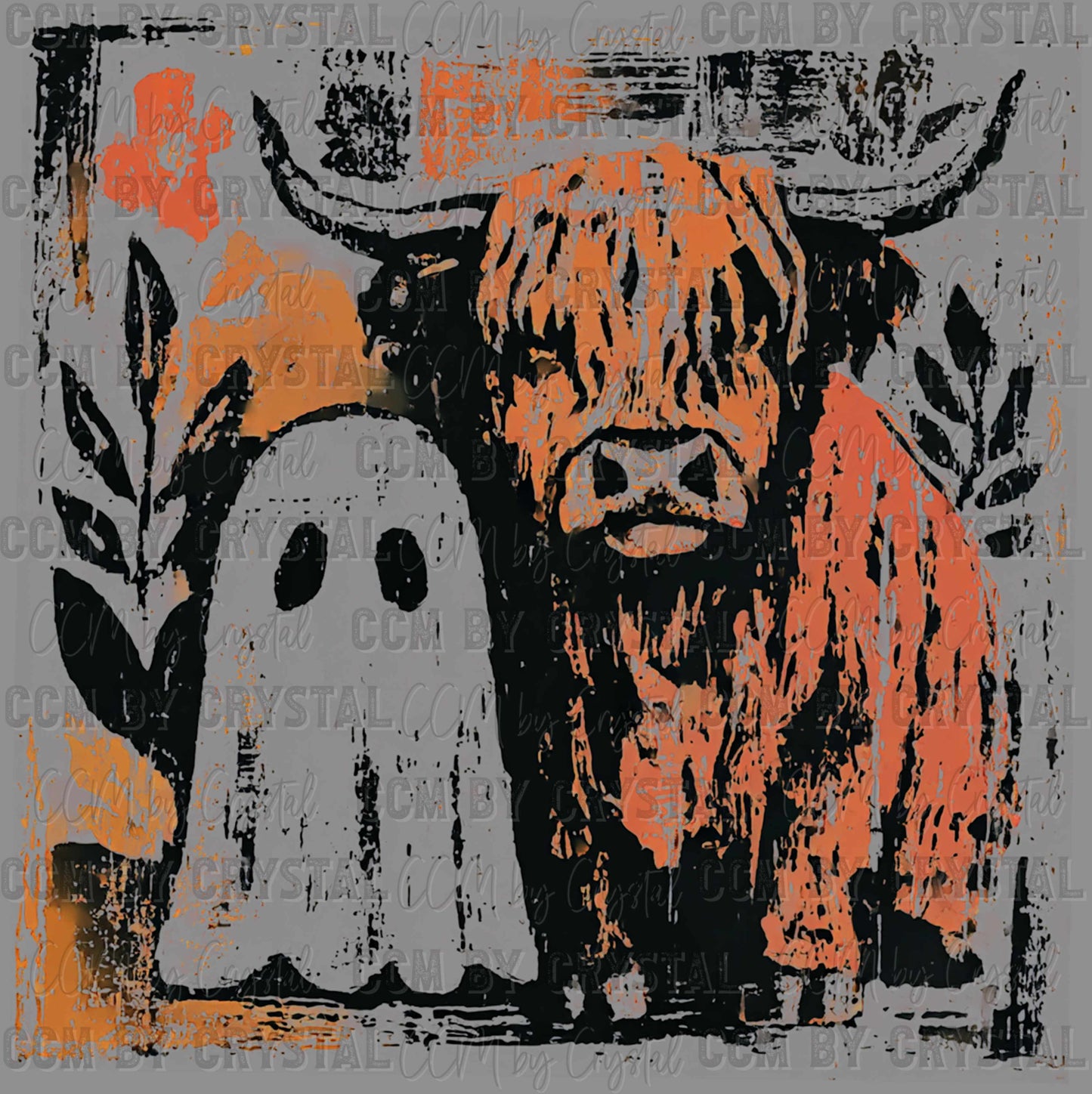 Cow with Ghost Fall Autumn Ready to Press Transfer DTF Transfer Sublimation Transfer