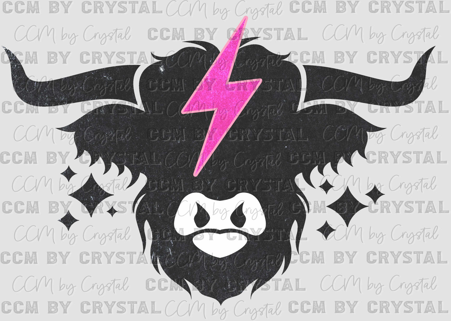 Highland Cow With Pink Lightning Bolt Ready to Press Transfer
