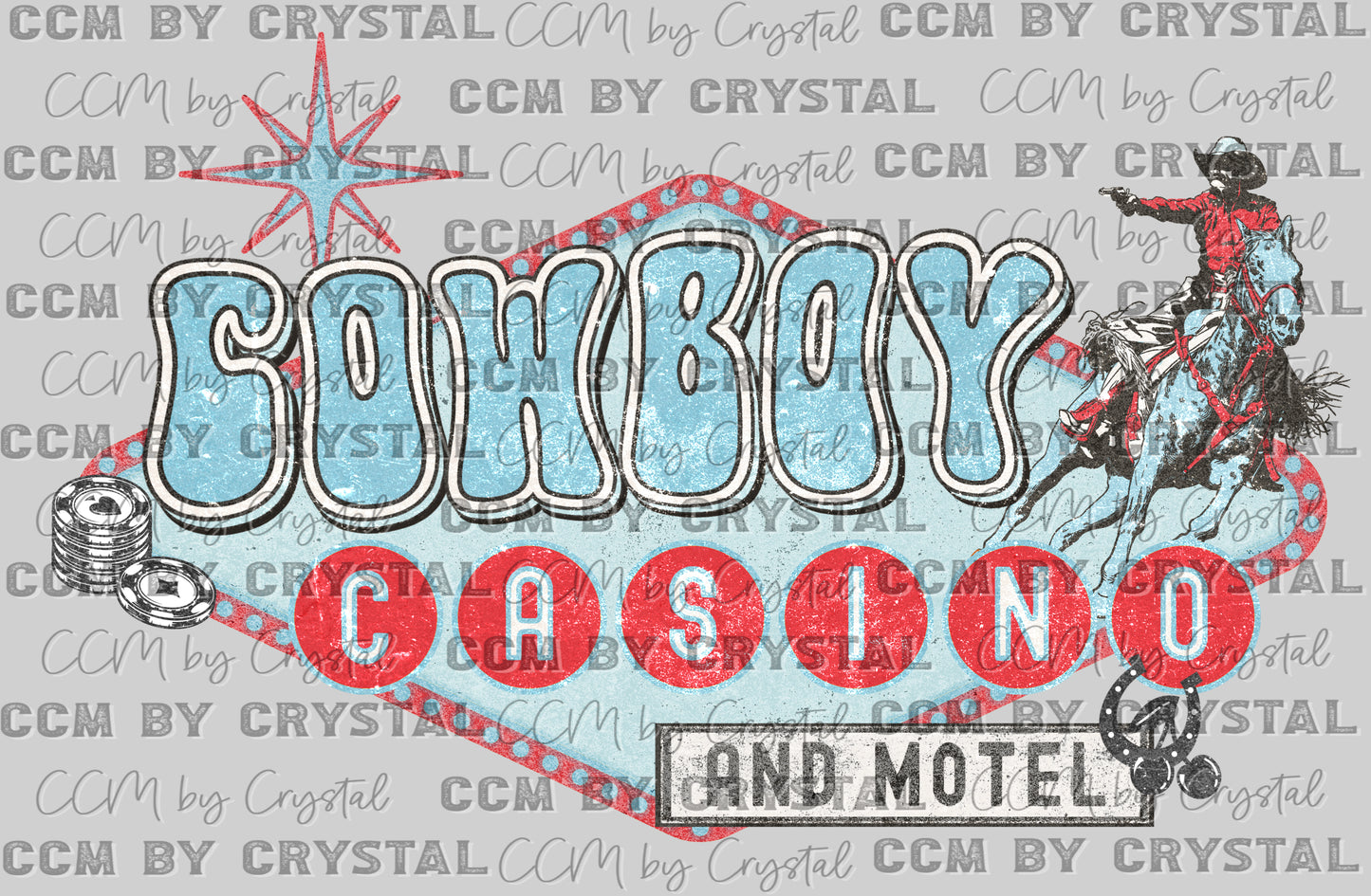Cowboy Casino and Motel Western Rodeo Ready to Press Transfer DTF Transfer Sublimation Transfer