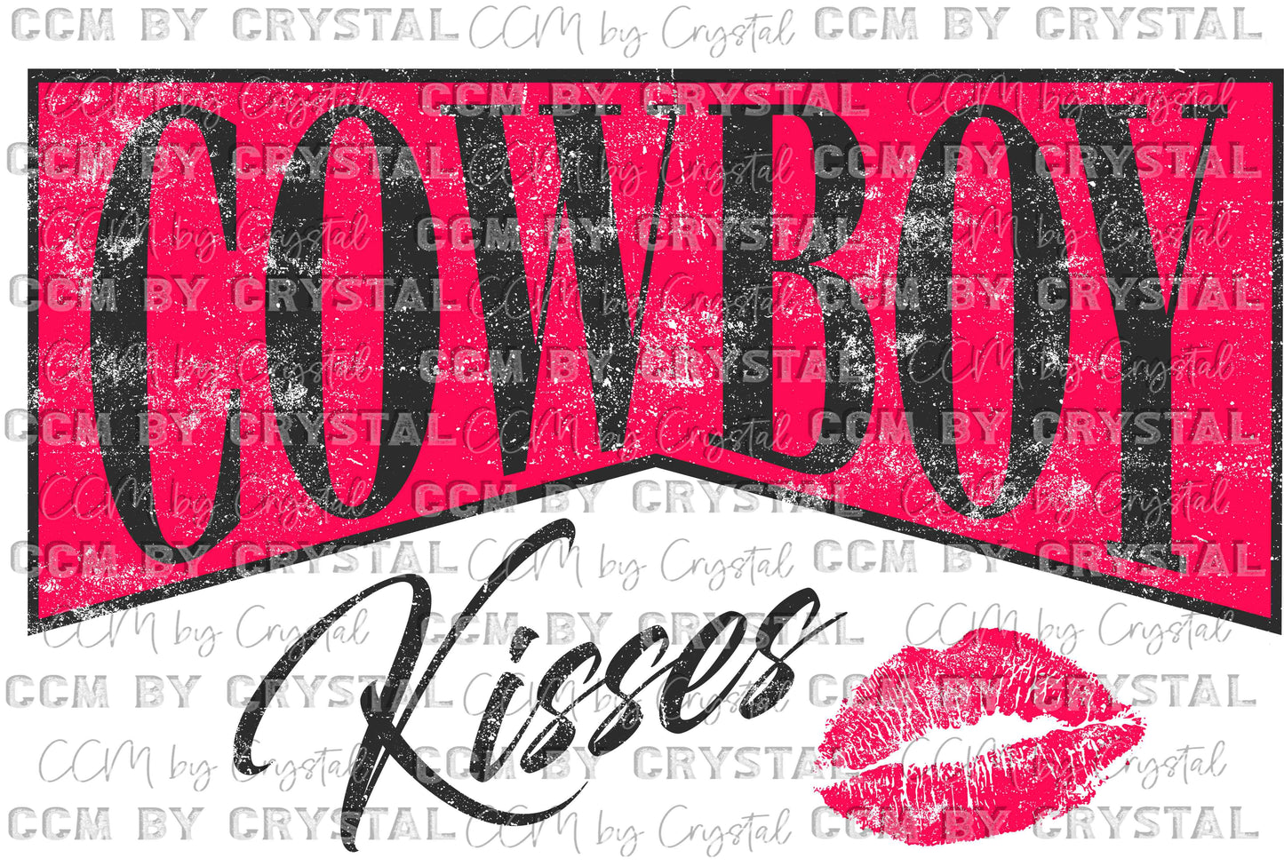 Valentines Day Cowboy Kisses Distressed Ready to Press Transfer
