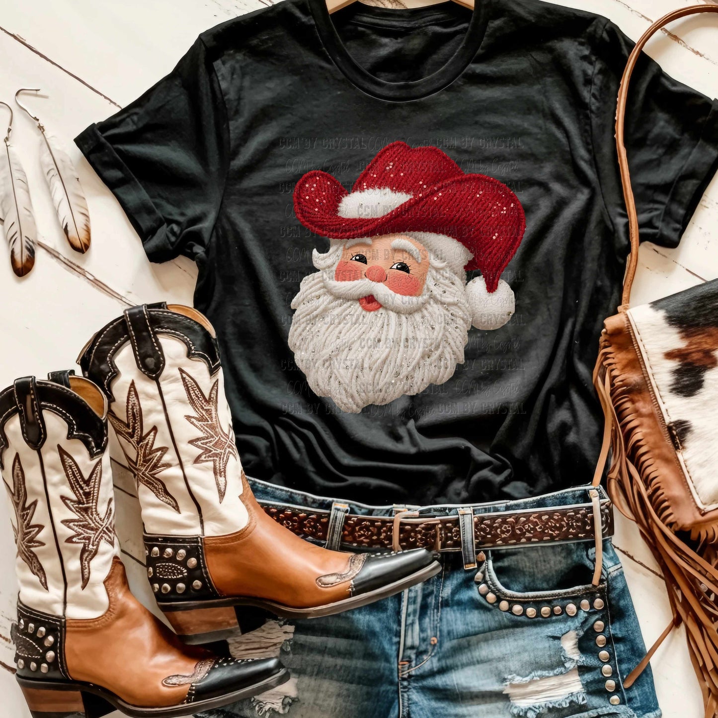 Cowboy Santa Christmas Fake Faux Yarn Ready to Press Transfer Instant Peel DTF Transfer