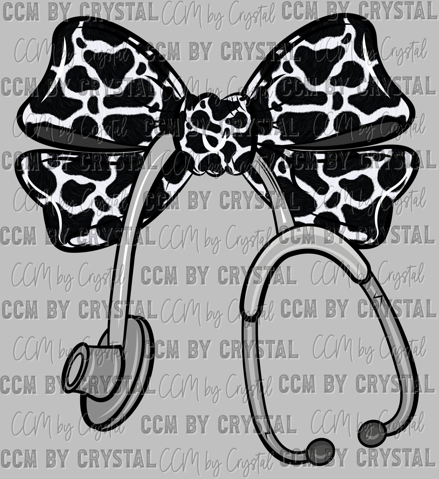 Cow Print Stethoscope Bow Nurse Ready to Press Transfer DTF Transfer Sublimation Transfer