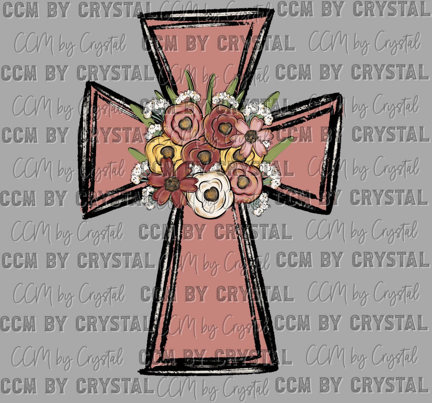 Cross with Flowers Christian Ready to Press Transfer DTF Transfer Sublimation Transfer