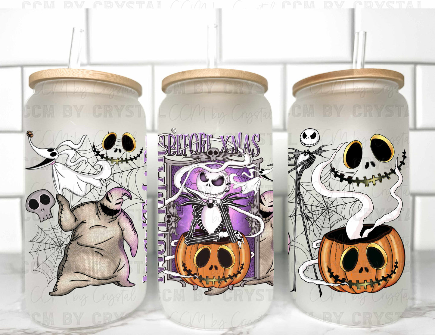 Halloween Skeleton Cartoon UV Transfer 16oz Libby Glass Can Wrap Ready to Apply