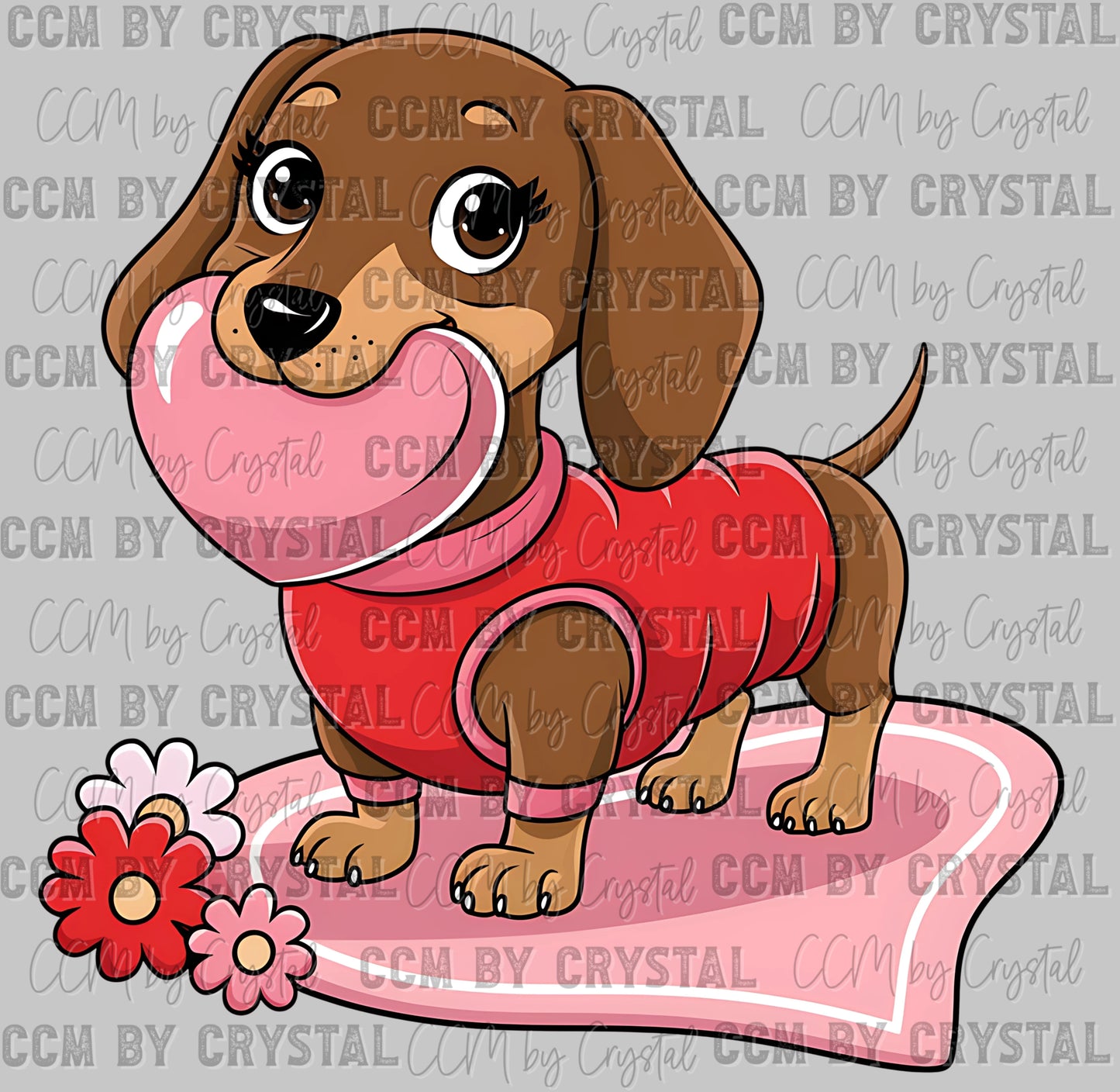 Dachshund Flowers Valentines Day Ready to Press Transfer DTF Transfer Sublimation Transfer
