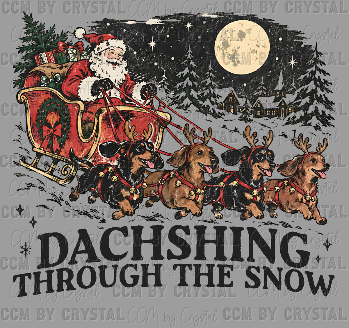 Dachshund Through the Snow Santa Christmas Ready to Press DTF Transfers Sublimation Transfers