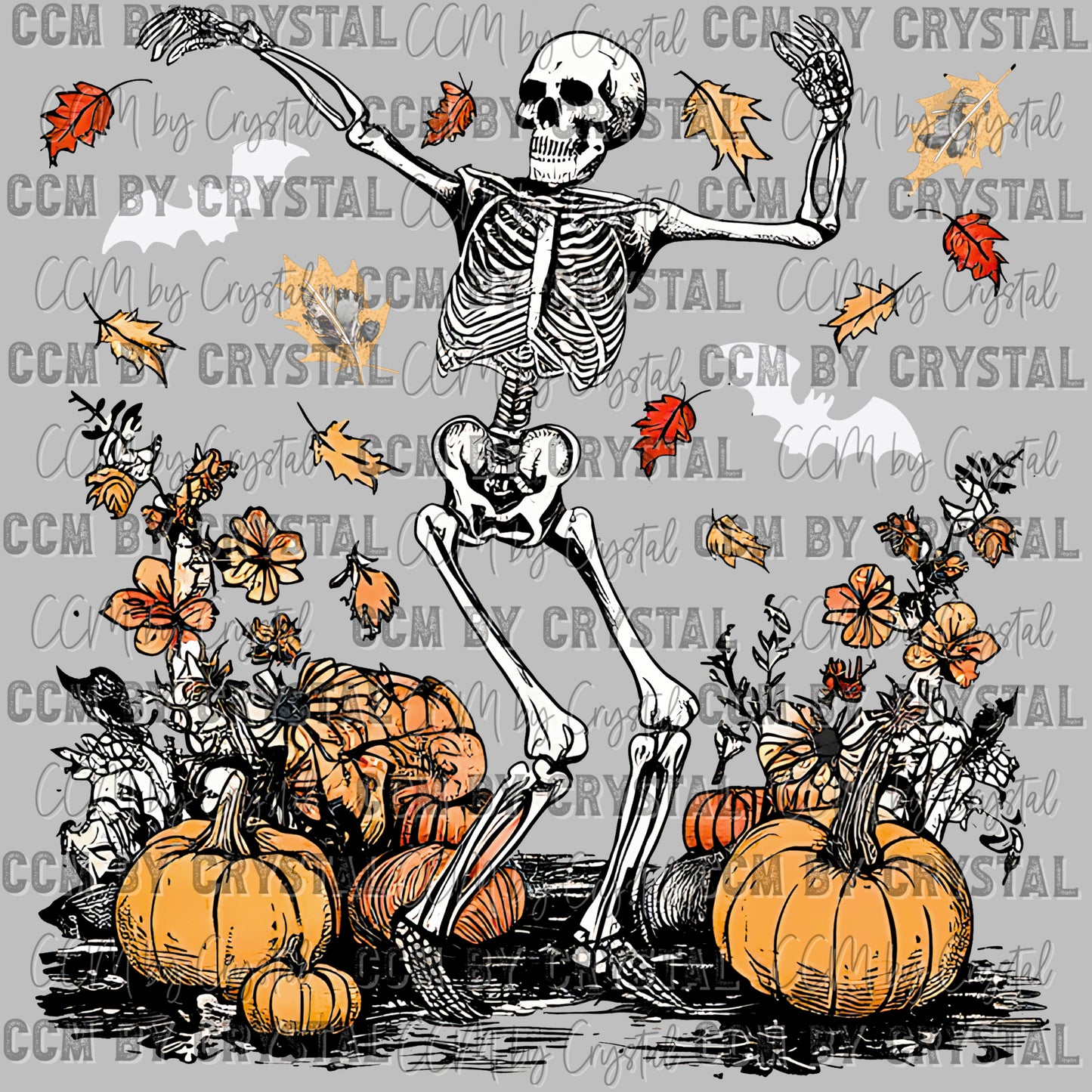 Dancing Skeleton White Halloween Fall Ready to Press Transfer DTF Transfer