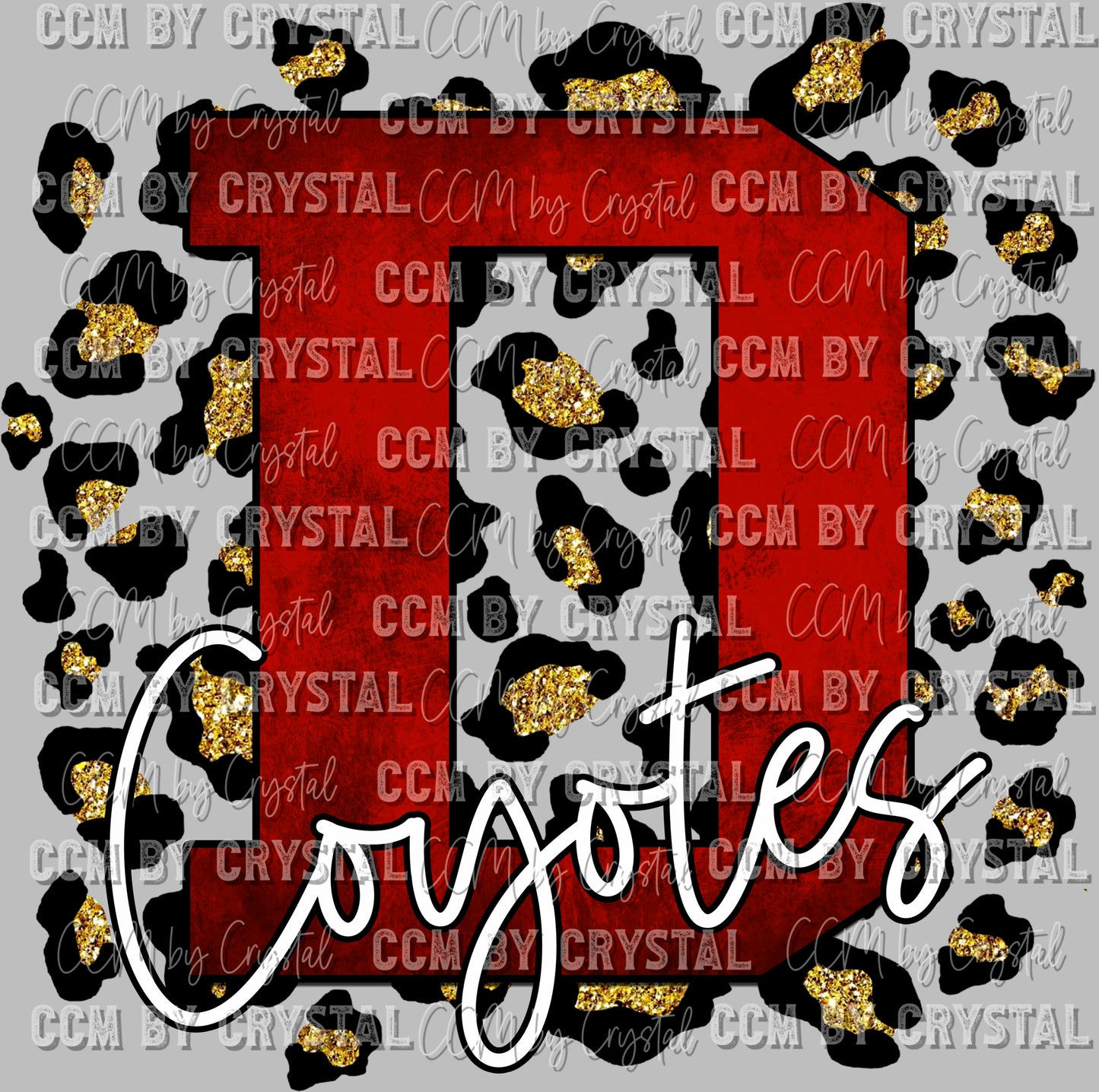 Letter D Coyotes Red with Gold Leopard Background Mascot PNG Digital File ONLY