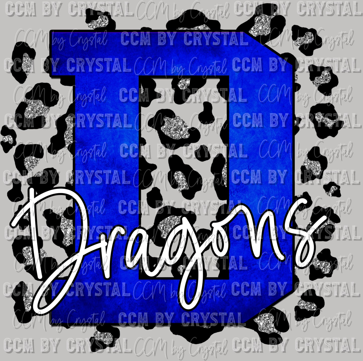 D Dragons Mascot Blue with Silver Leopard Background PNG Digital File ONLY
