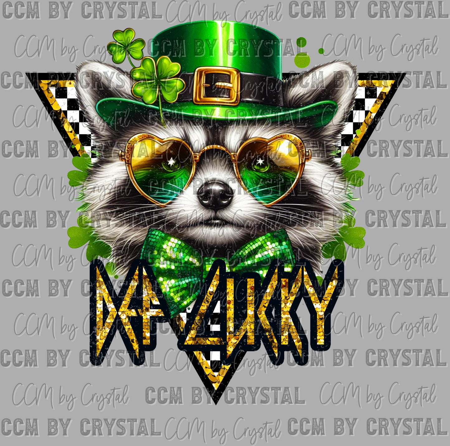 Def Lucky Raccoon St. Patrick's Day Faux Glitter Ready to Press DTF Transfers Sublimation Transfers