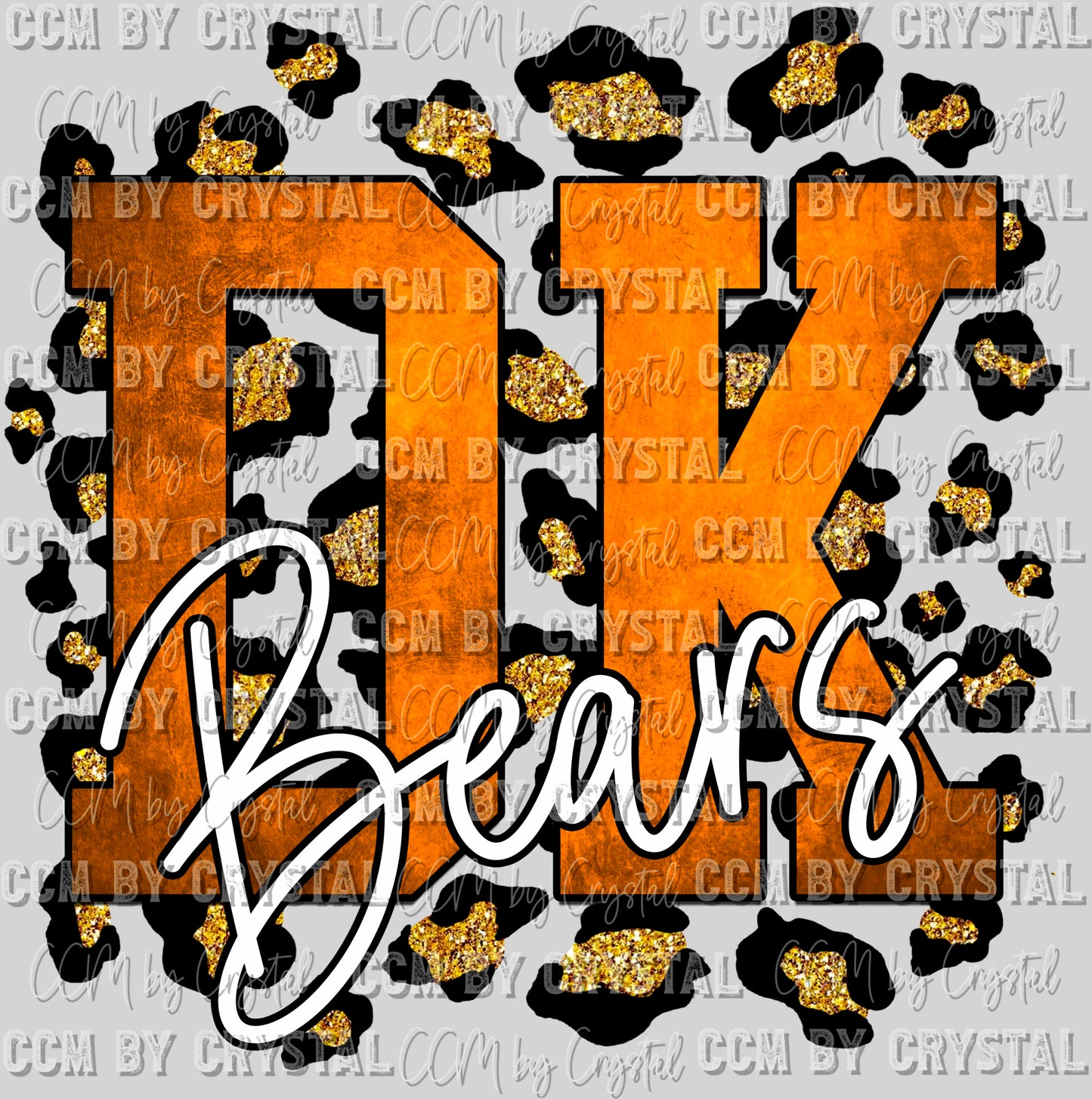 Orange DK Bears Mascot with Gold Leopard Background Ready to Press Transfer