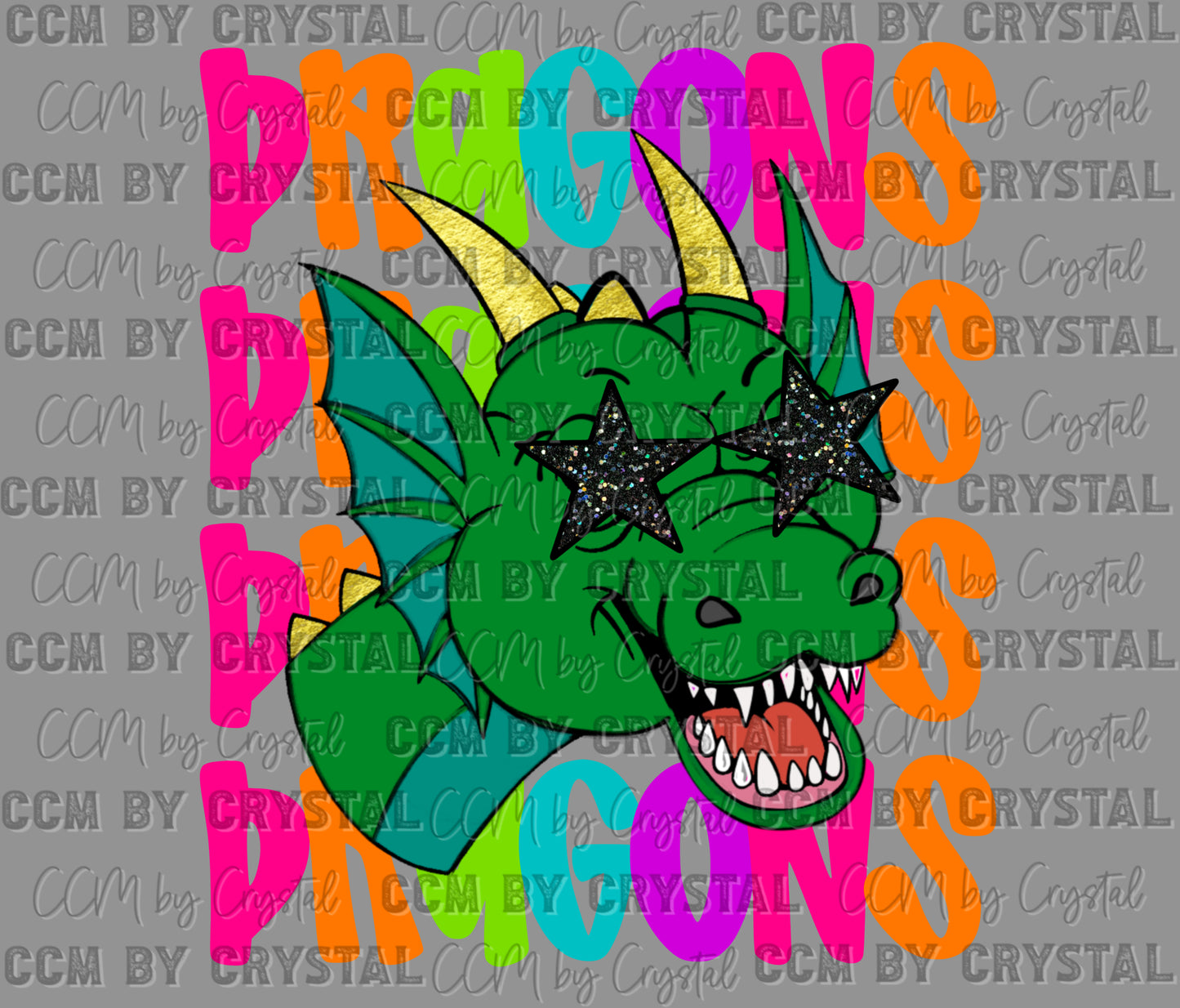 Dragons Colorful Mascot Faux Glitter Ready to Press Transfer DTF Transfer Sublimation Transfer