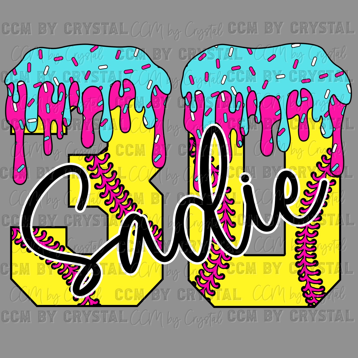 Personalized Softball Name/Mascot and Ice Cream Drip Number Ready to Press Transfer DTF Transfer Sublimation Transfer
