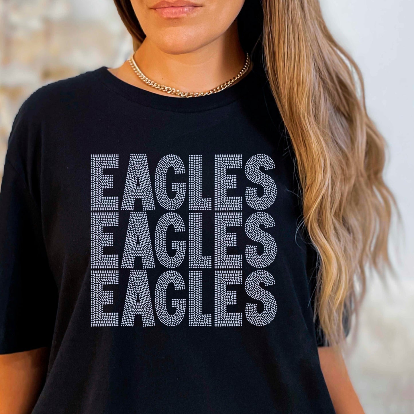 Eagles Stacked 11" One Color Ready to Press Spangle Transfer Bling Transfer Sparkle Transfer