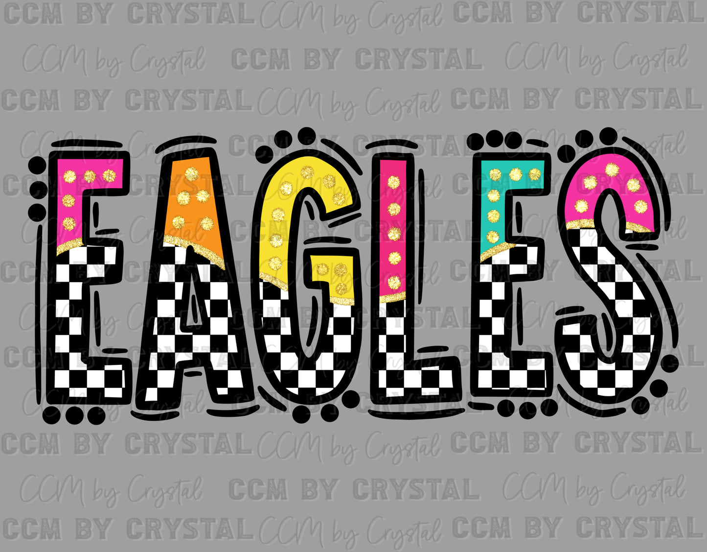 Eagles Colorful Checkered Mascot Ready to Press Transfer DTF Transfer Sublimation Transfer